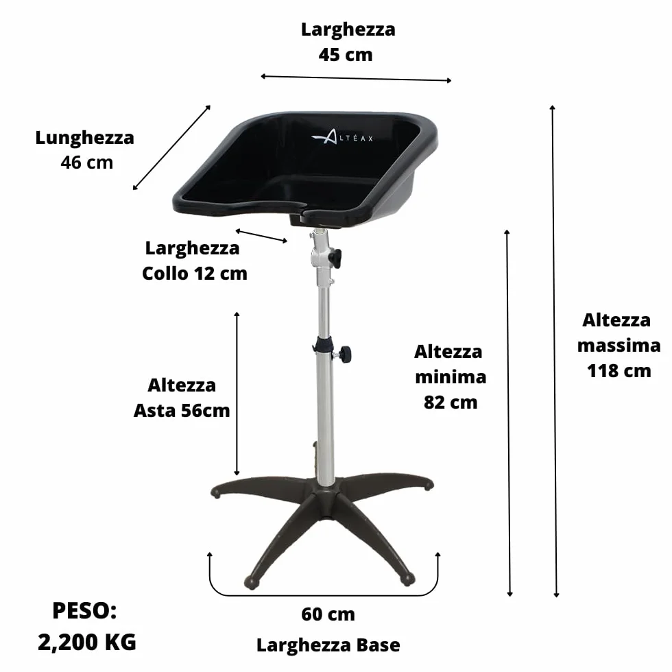 Altéax Lavatesta Portatile Regolabile Altezza Inclinazione Per Parrucchieri Professionali Disabili