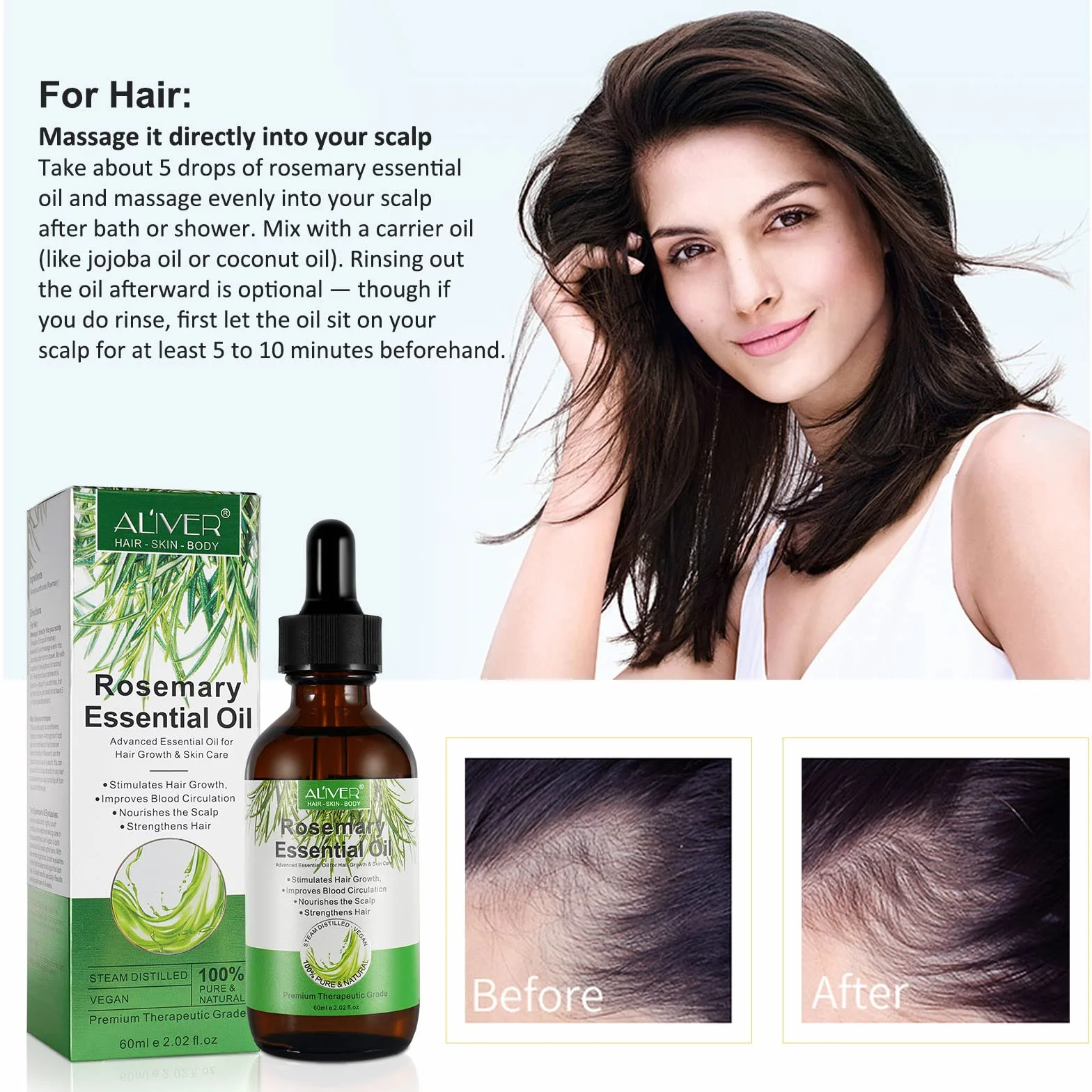 Olio Essenziale di Rosmarino Puro 100% 60ml per Capelli e Cura della Pelle