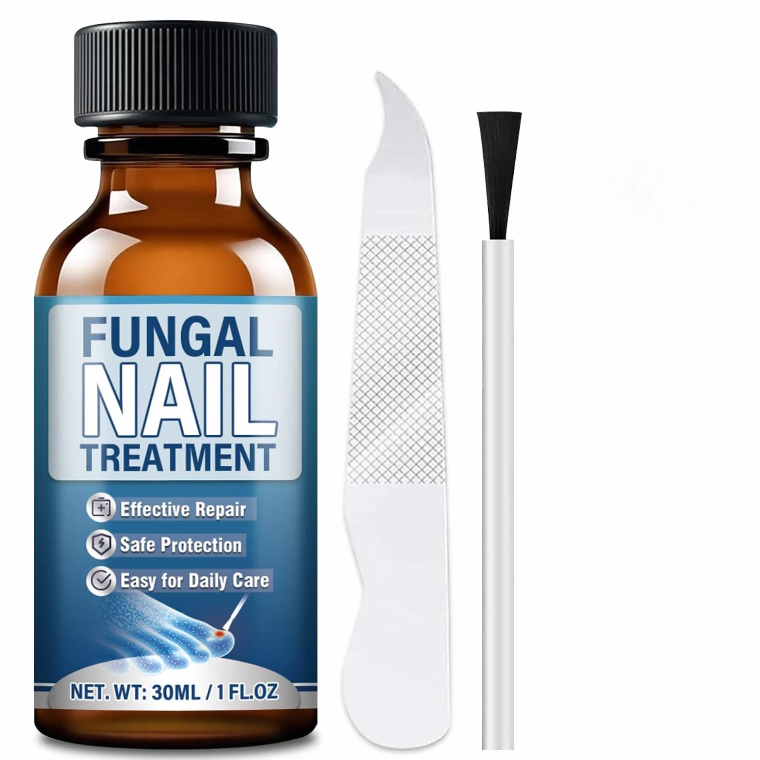 Micosi Unghie Piede, 30ml Liquido Antimicotico per Funghi Unghie Piedi con Pennello e Lima