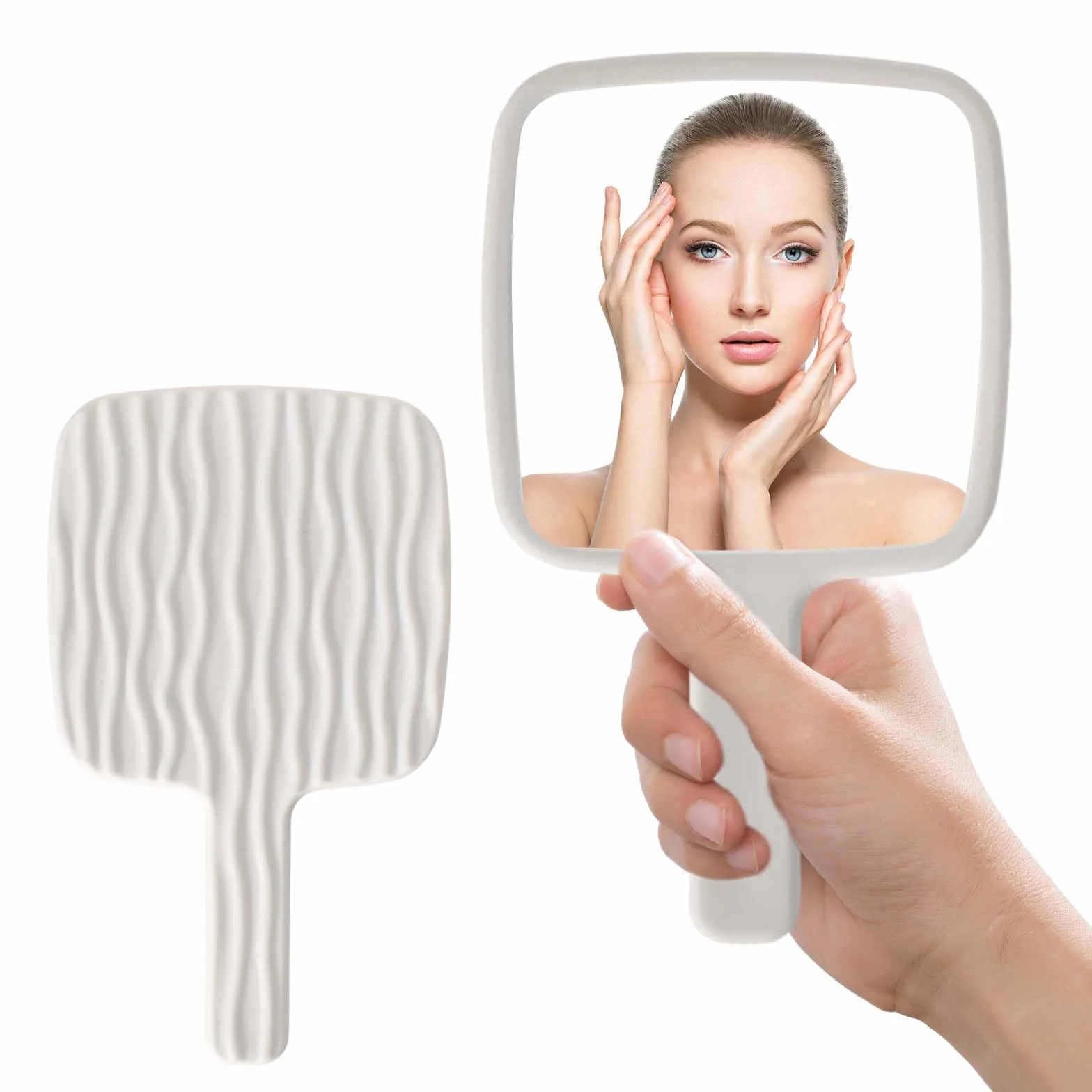 Specchio a Mano con Manico Professionale Specchio Portatile da Barbiere con Maniglia Ergonomica Bianco