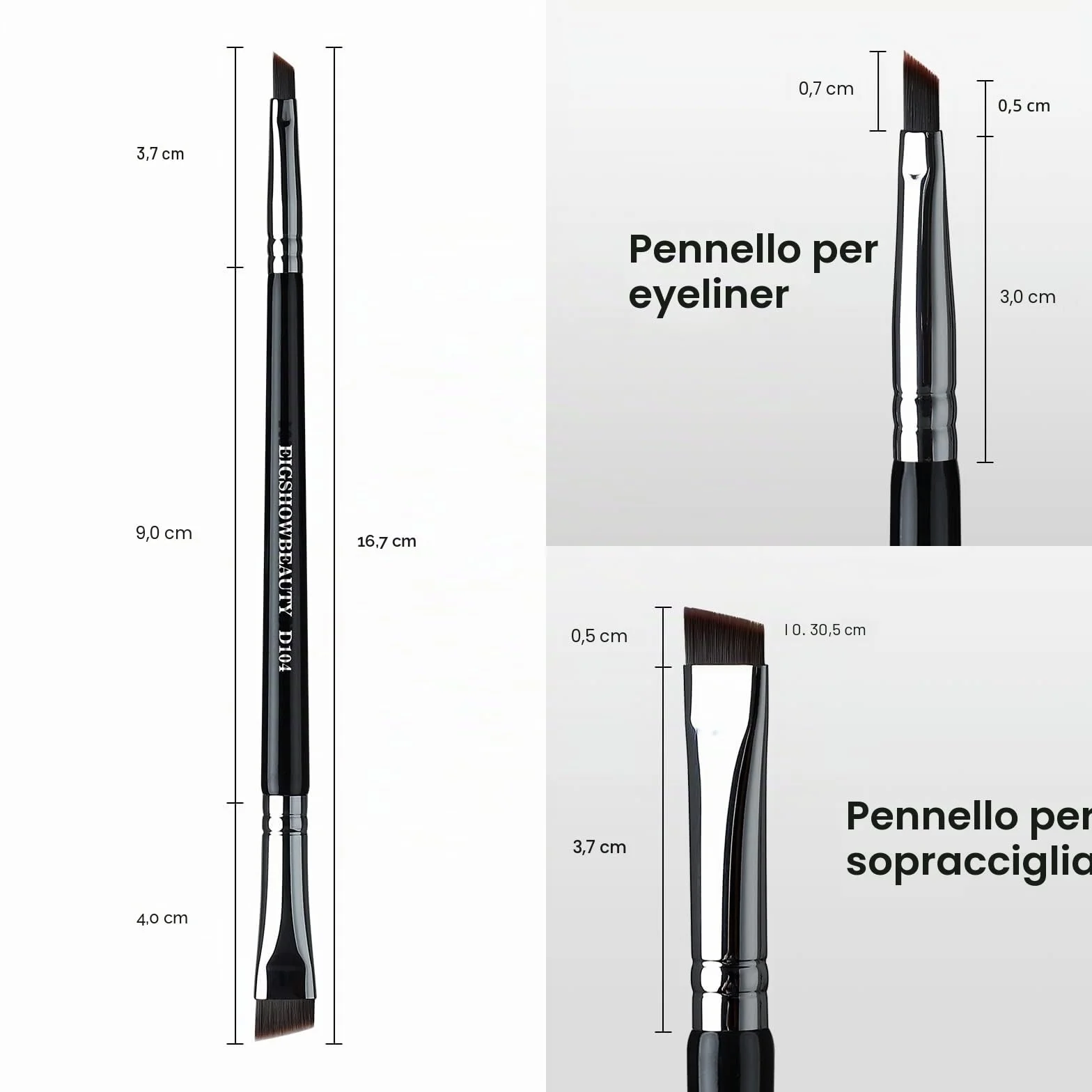 EIGSHOW Pennello per sopracciglia e pennello per eyeliner, trucco a doppia estremità, pennello per sopracciglia angolato, eyeliner ultrafine(D104)