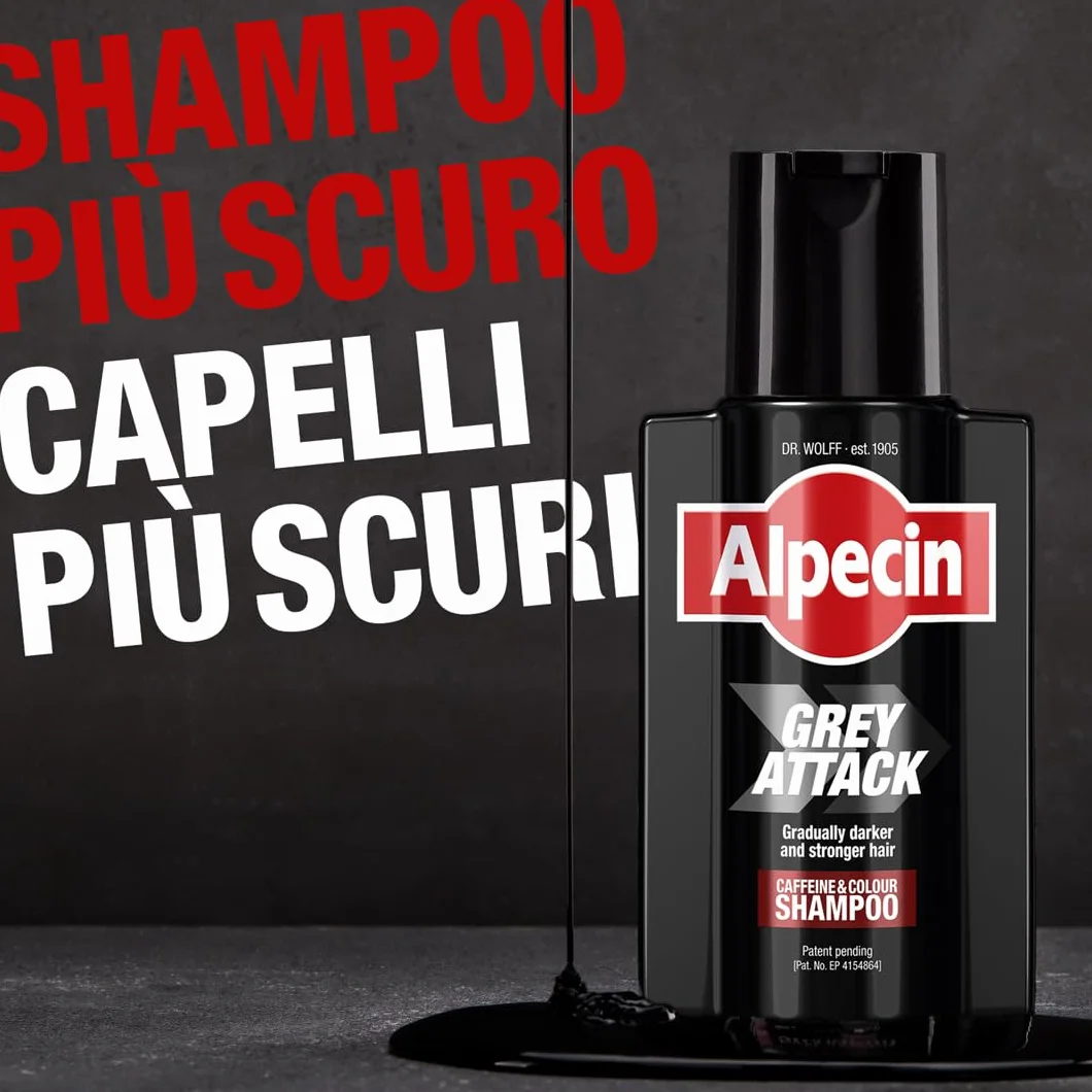 Alpecin Grey Attack Shampoo Colorante Uomo 1x200ml Capelli Grigi Naturale Rinforzante Contro la Caduta Ereditaria