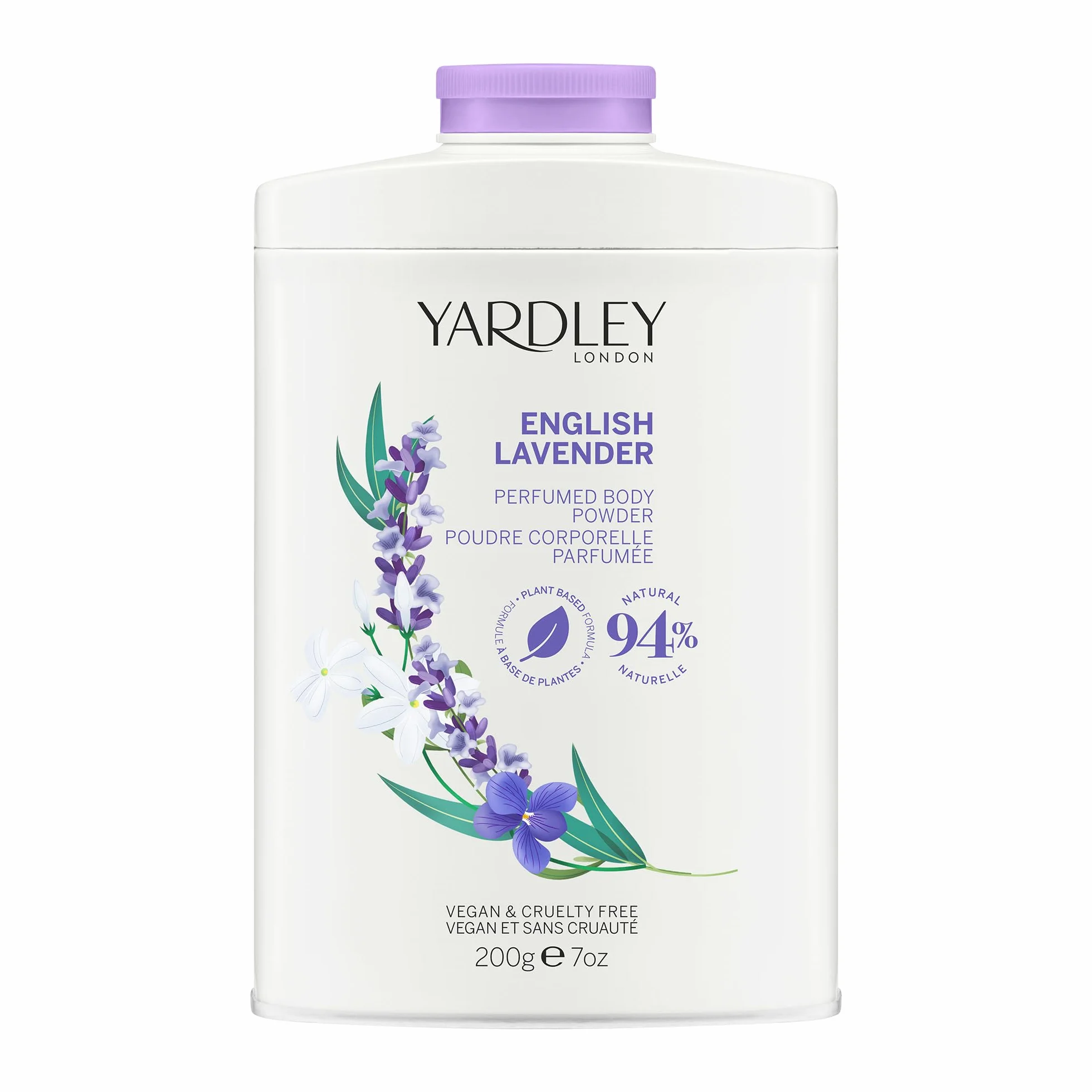 Yardley London Polvere per il corpo profumata alla lavanda inglese, talco per donne che aiuta a combattere odori e abrasioni, polvere per il corpo lavanda inglese 200 g