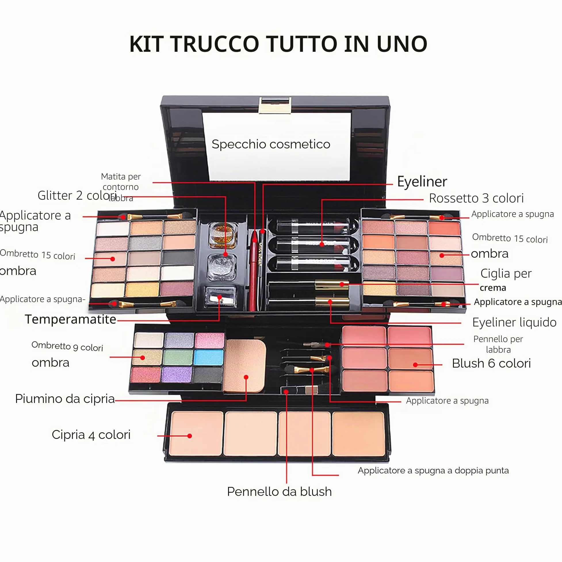 Trousse Trucchi Donna - Make Up Set - Set Trucchi Donna Include Palette Di Ombretti Rossetto Fard Concealer Cipria Eyeliner Mascara