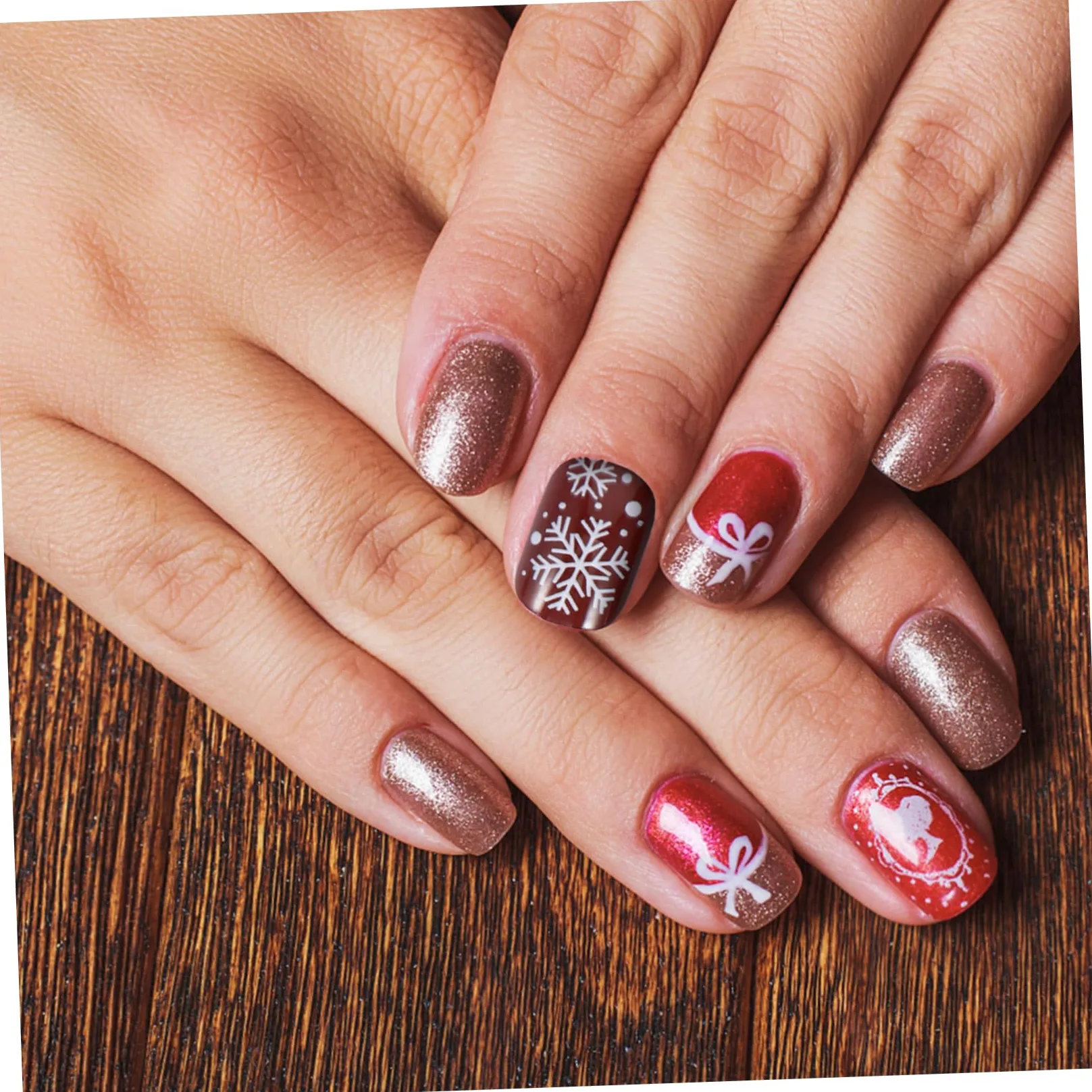 FRCOLOR 48pezzi Unghie Finte Adesivi per Unghie Natalizie in Materiale Abs per Decorazione Finte di Festività