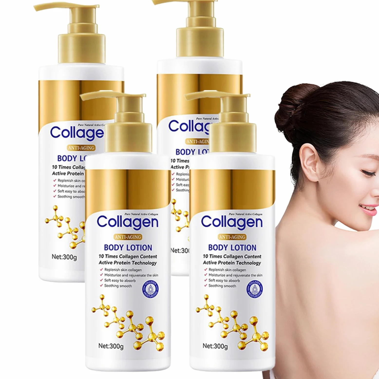 Lozione per il corpo rassodante, al collagene con 10 volte il contenuto di collagene, crema idratante rassodante anti-invecchiamento per pelle secca, crema lisciante e idratante (4 bottiglie)