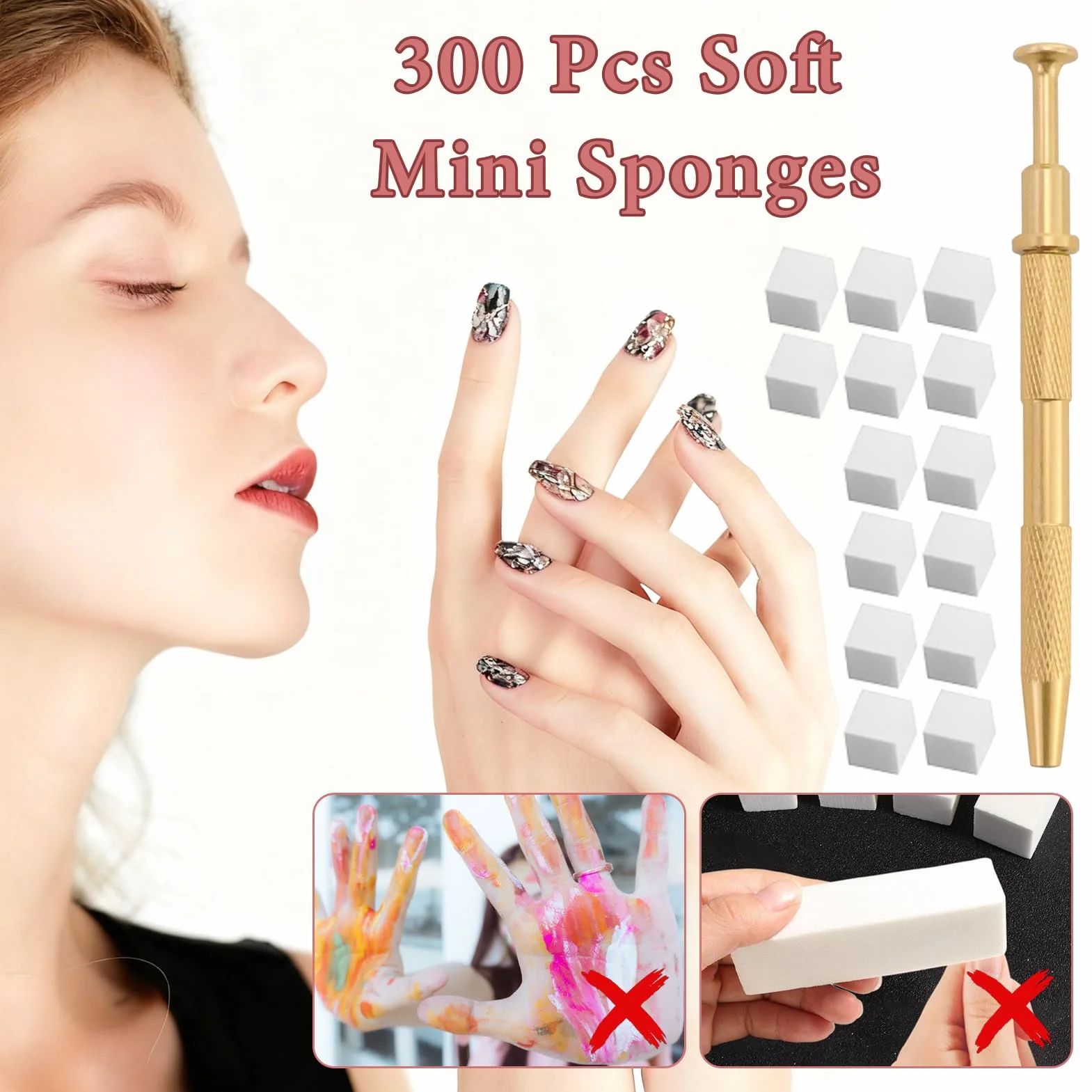 300 Pezzi Spugna per Nail Art, Strumenti per il Rendering Delle Unghie con Pinza Metallica, Pennello, Usato per Creare una Varietà di Modelli di Nail Art Sfumati