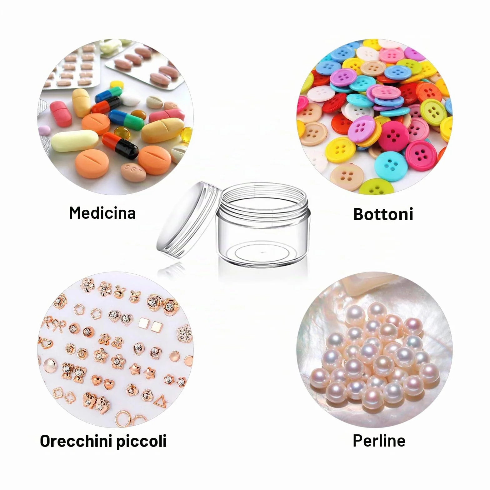 5ml Barattolini plastica piccoli con tappo, 42 pezzi Vasetti mini con etichette e spatola, mini contenitori trasparenti per creme da viaggio campioni cosmetici, crema per labbra, nail art
