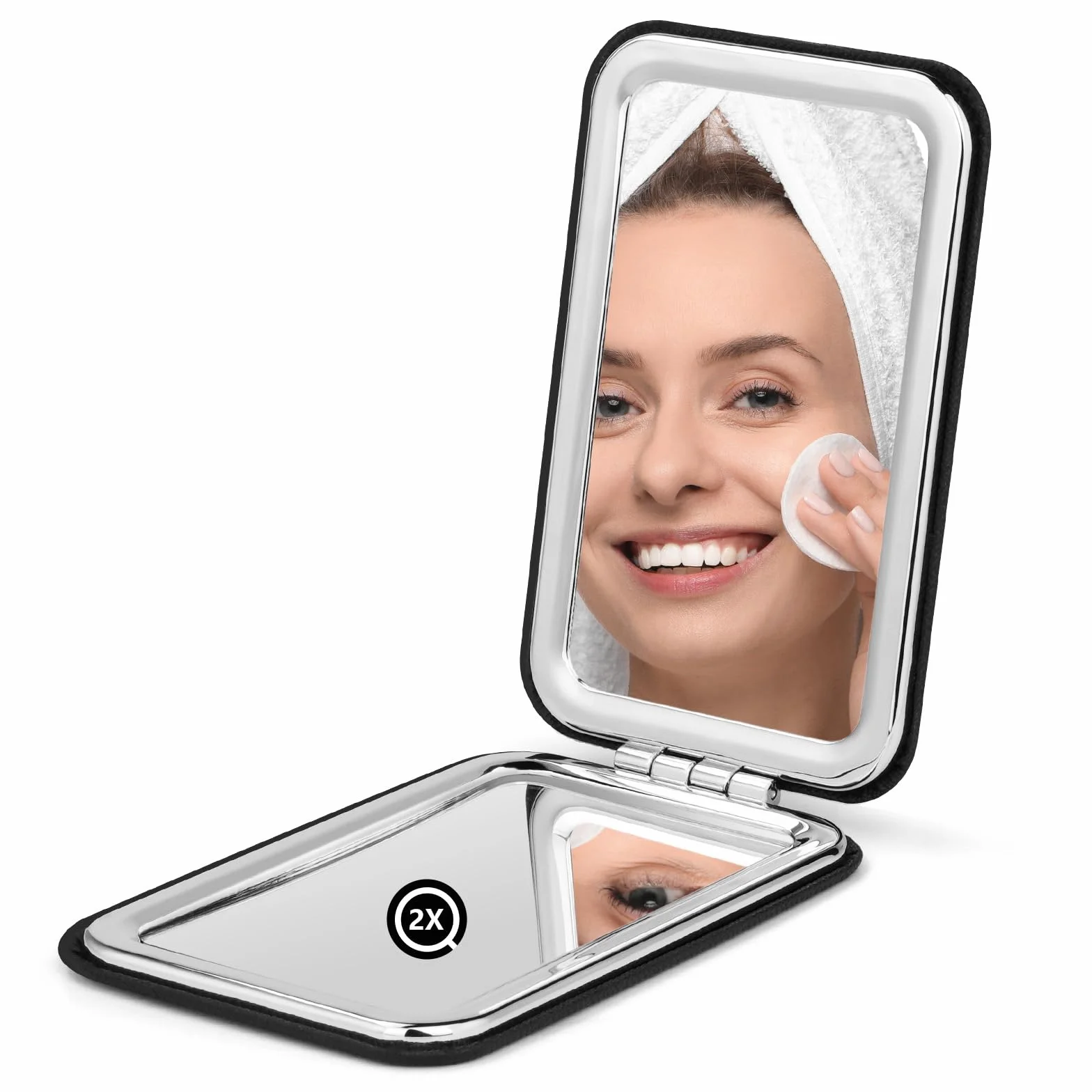 Specchio da Viaggio Portatile con Ingrandimento a due Lati Trucco Professionale Bifacciale Pelle Rettangolare