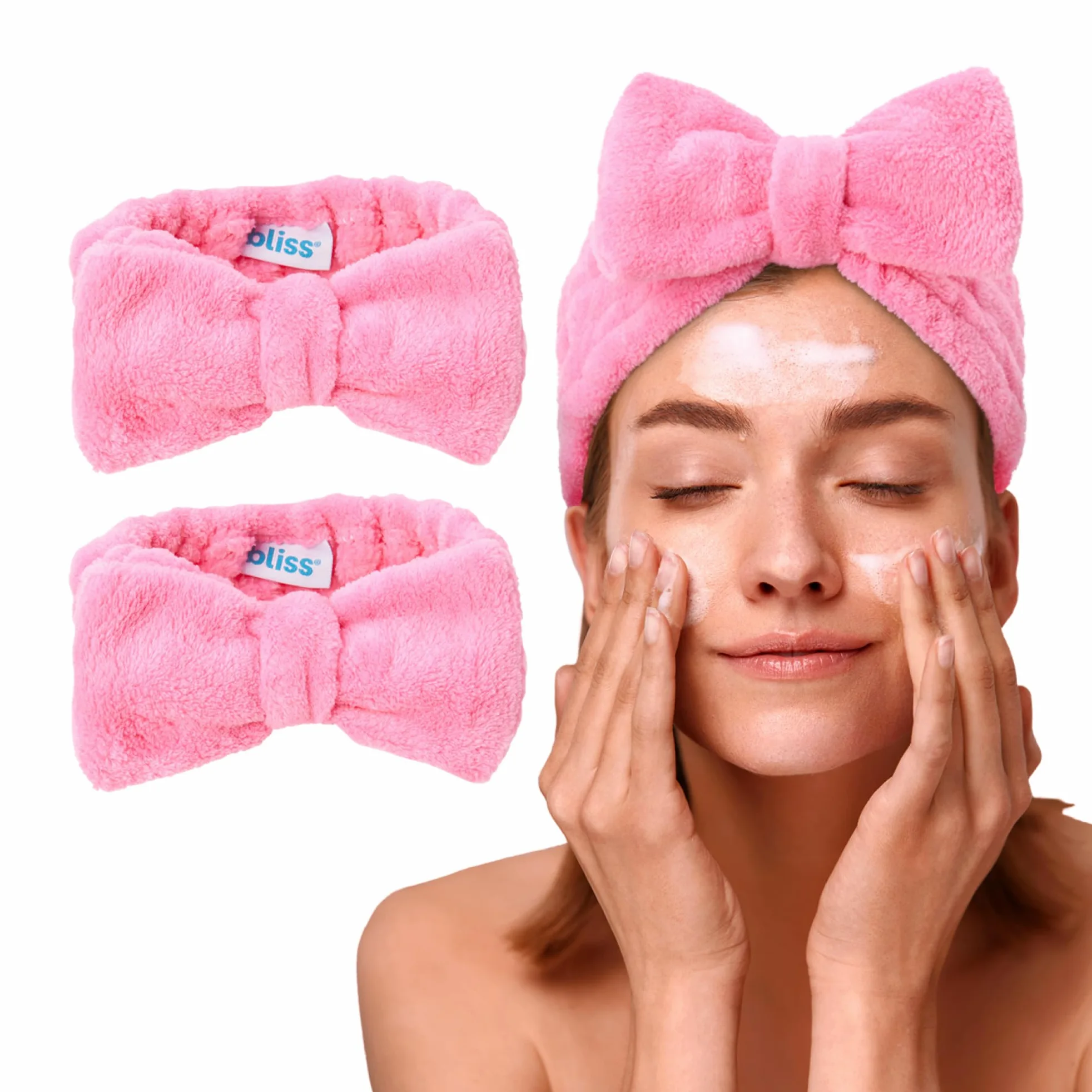 Bliss Fascia da donna per spa – Confezione da 2 fasce in microfibra per lavare il viso, la cura della pelle, il trucco e la fascia per capelli disordinata, accessori per capelli da doccia per donne