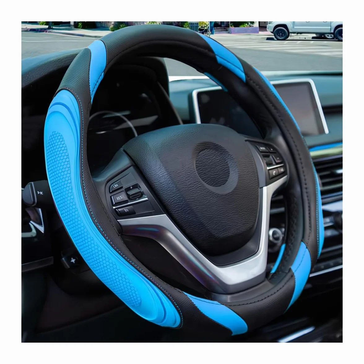 Coprivolante Auto Pelle Microfibra Antiscivolo Traspirante Universale Nero/Blu