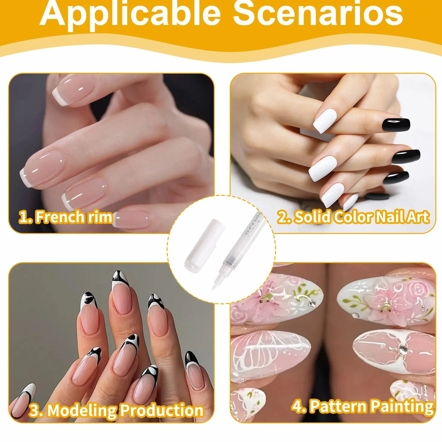 French Nails - Penna bianca per unghie creativa, set di unghie in gel e manicure, penna francese di precisione per nail art