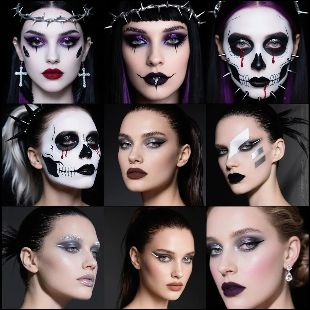 Palette di Ombretti Smokey, 9 Colori Halloween Trucco Ombretto Occhi Goth Nero Argento Grigio, Eyeshadow Scuri a Lunga Durata,Set di Trucchi per Ragazze, Kit Regalo per Spettacoli Teatrali Halloween