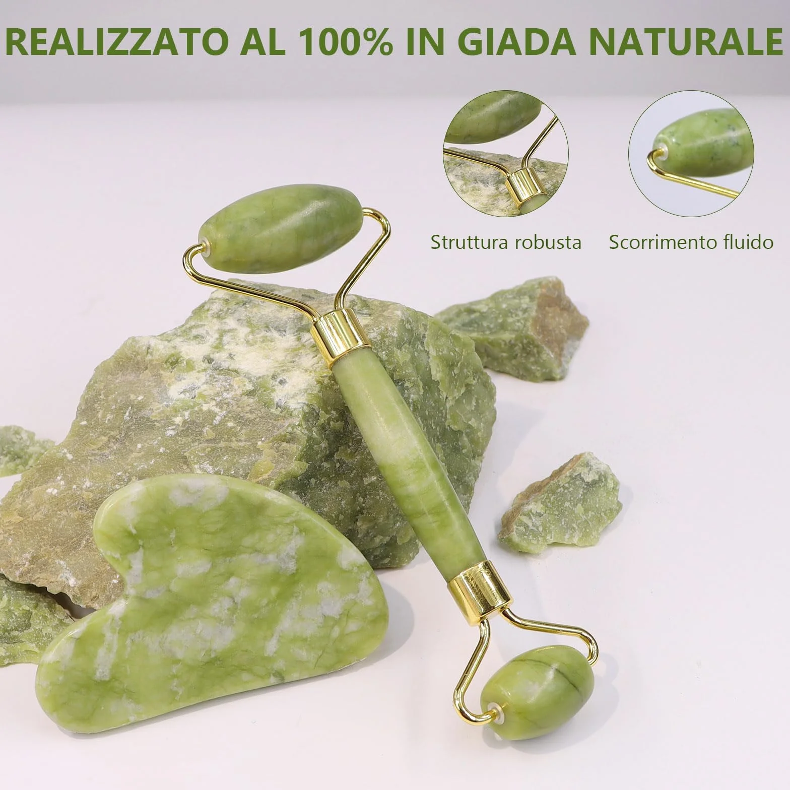 GUGUG Gua Sha Viso Rullo di Giada Massaggiatore per Lenire la Pelle