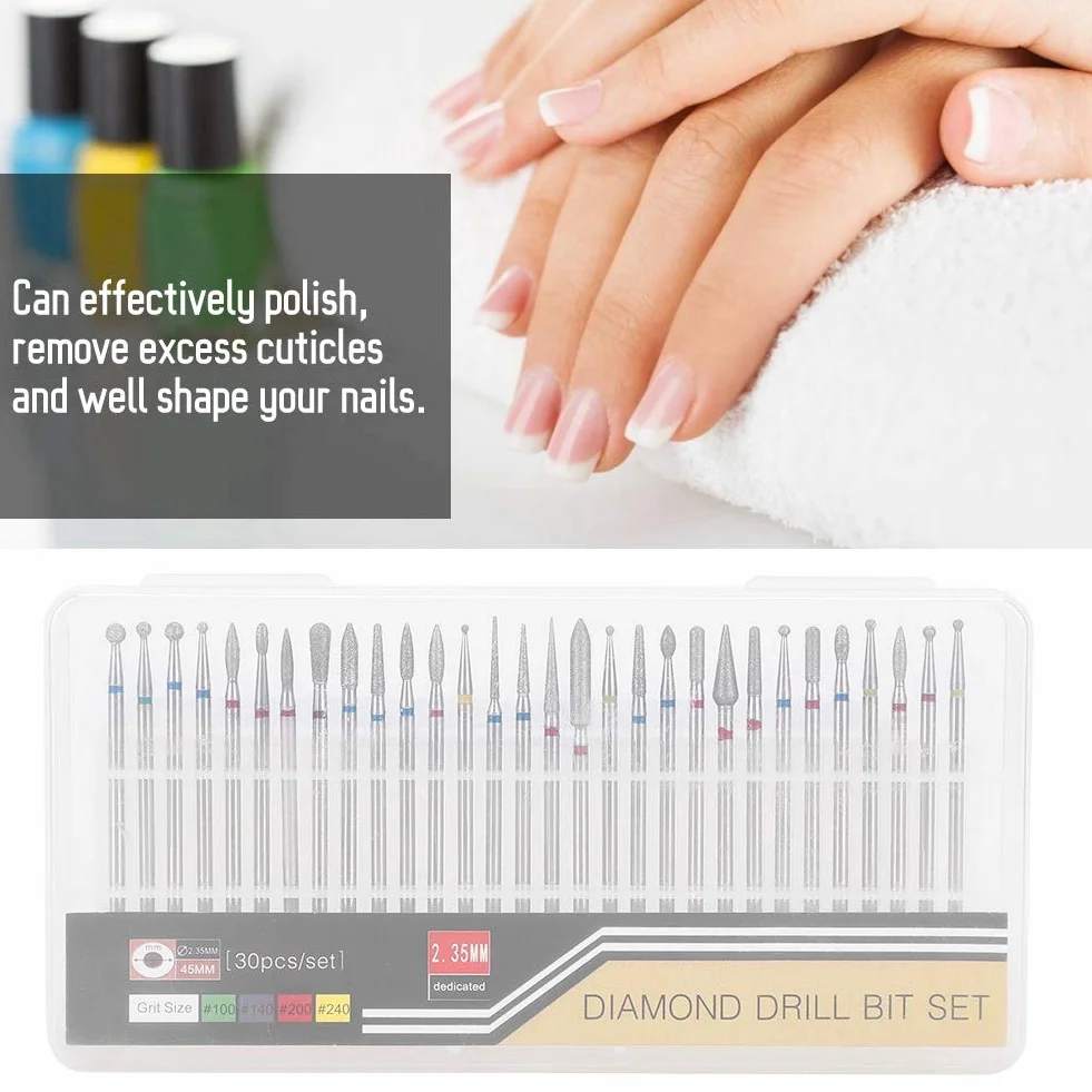 Punta per trapano per unghie Testa smerigliatura diamanti Trapano nail art Kit testa smalto Accessori macchine nail art 30Pcs Set