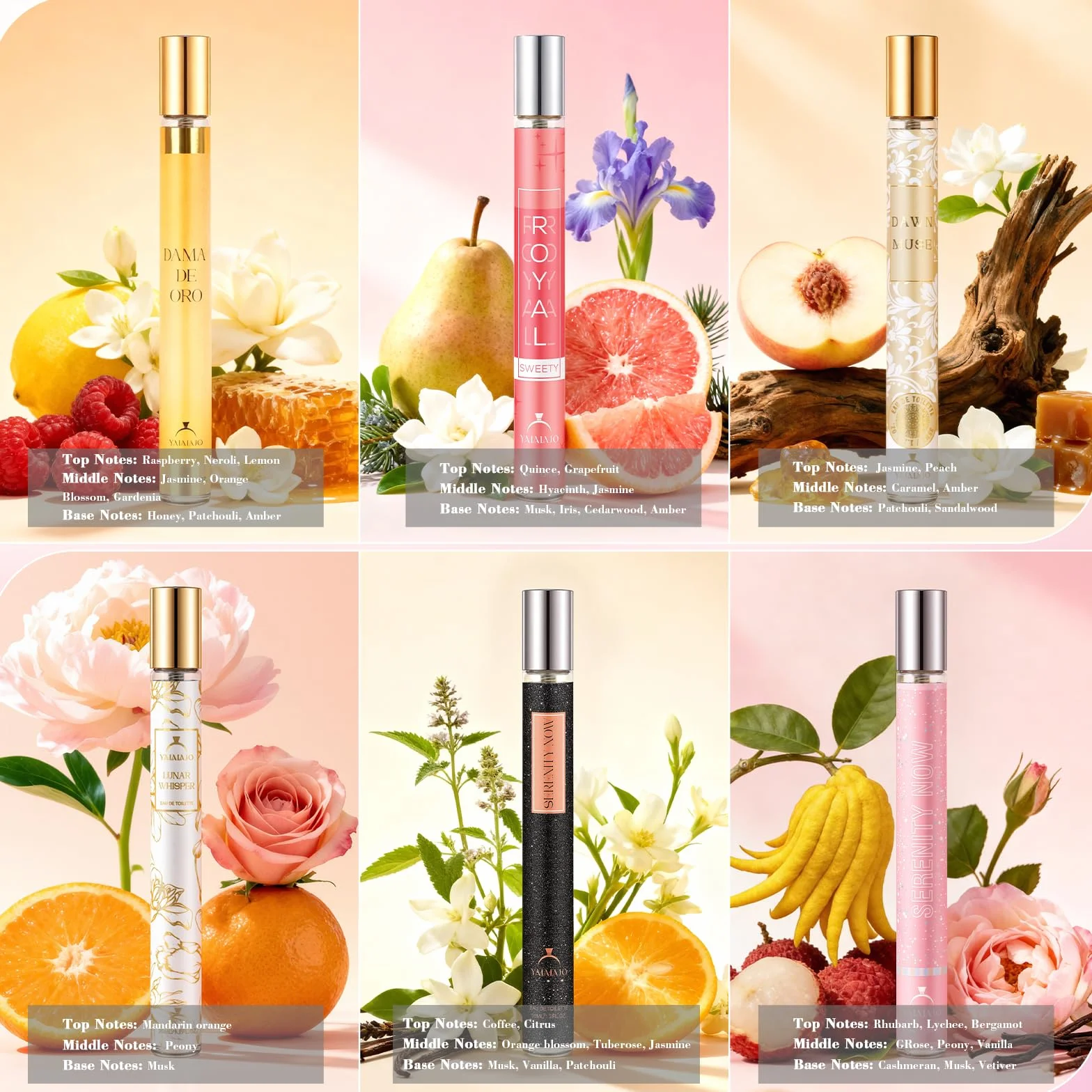Profumo di alta qualità per donne, 6x35 ml mini profumo da donna + 6 crema per le mani set, Eau de Parfum da donna, con dolce profumo di fiori e frutta, regalo per compleanno, San Valentino