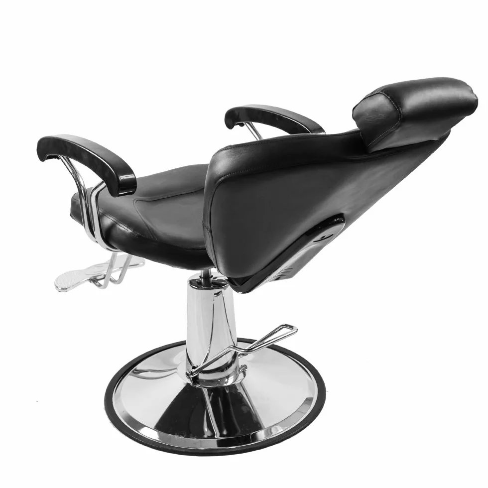 Sedia da parrucchiere, sedia da barbiere reclinabile idraulica in pelle PU a 360° con poggiapiedi cromato per salone professionale e casa, 90 x 65 x 100 cm, nero