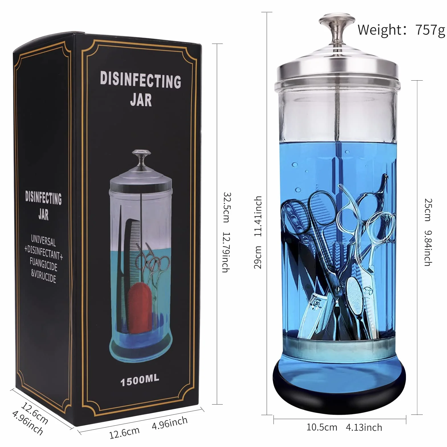 Barattolo disinfettante in vetro resistente per strumenti per unghie e strumenti da parrucchiere, 1500 ml