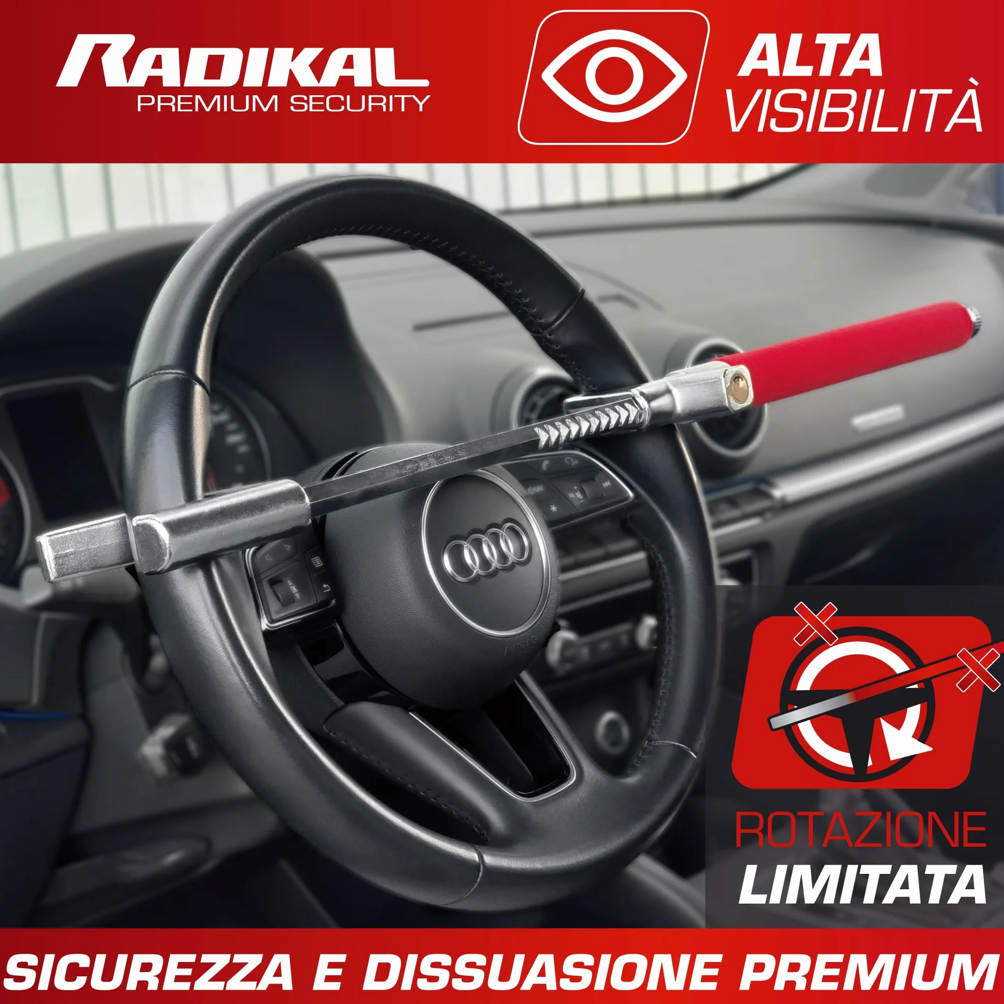 RADIKAL RK1002 Antifurto Auto Blocco Volante Bloccasterzo Meccanico Universale
