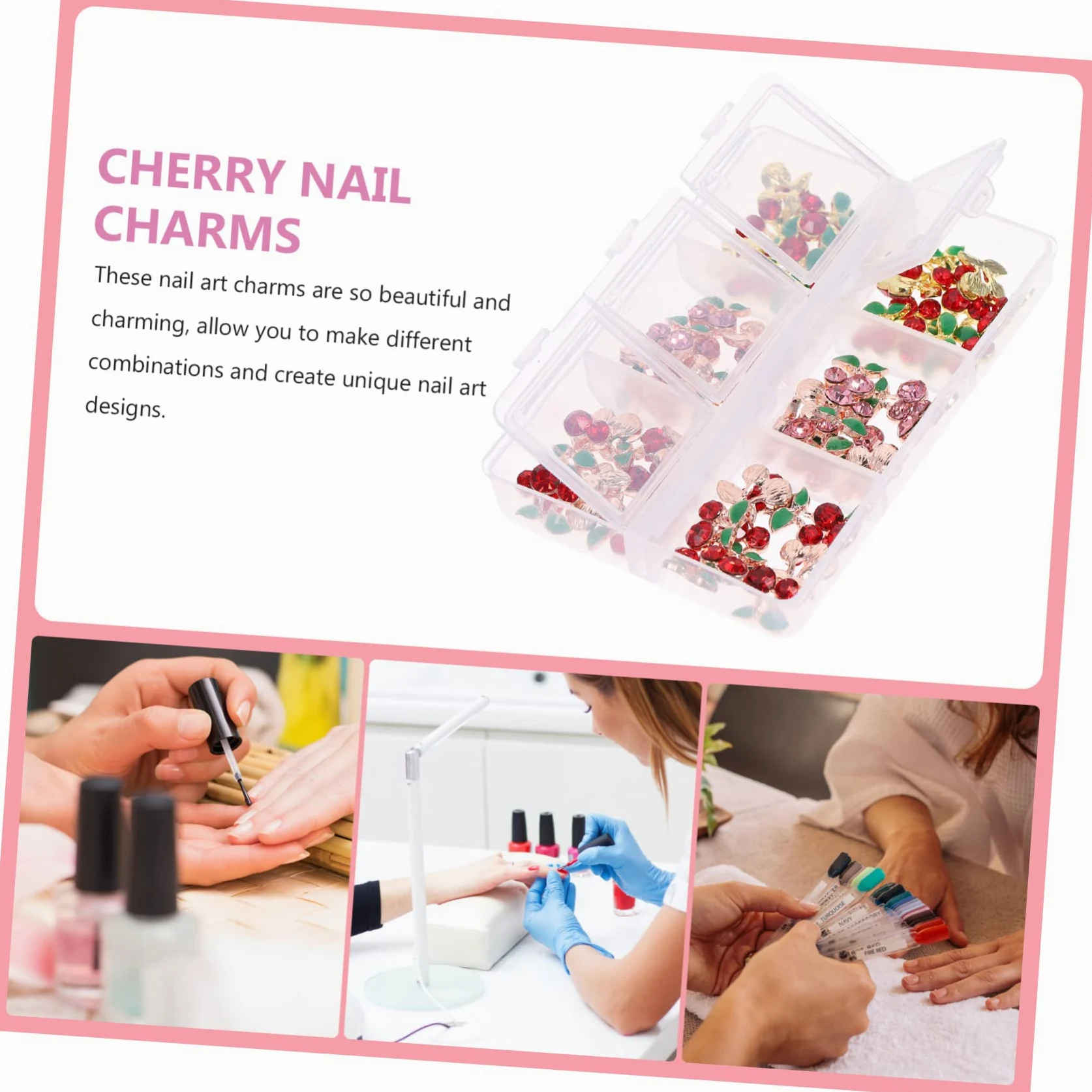 FRCOLOR 2 Set Di Ciondoli Per Unghie Alla Moda Con Ciliegie E Strass Per Nail Art Da Donna 60 Pezzi*2