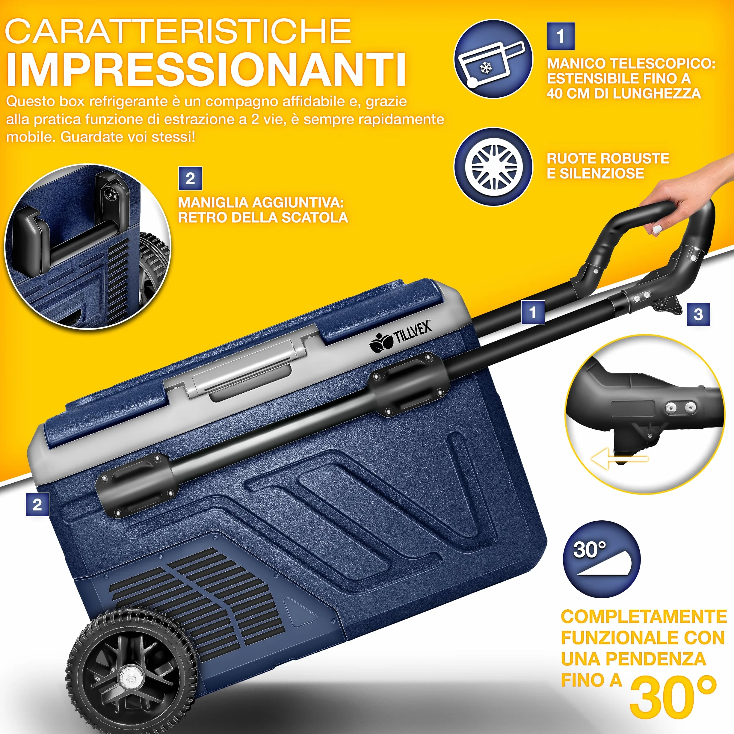 Tillvex Frigorifero Compressore Elettrico 50 Litri WIFI-APP 12/24V 230V -20°C Camper Camping