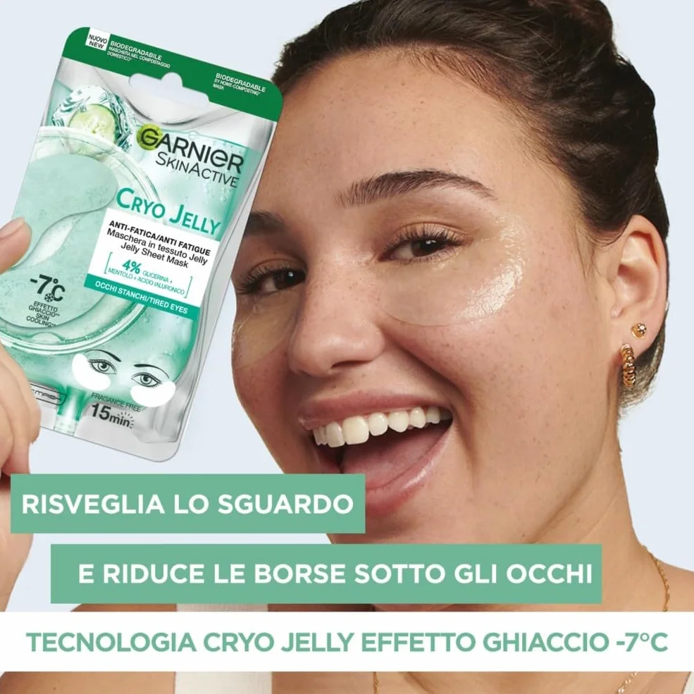 Garnier SkinActive Maschera Occhi Hyaluronic Cryo Jelly, Anti-Fatica con Acido Ialuronico, Mentolo e Glicerina, Formula Effetto Ghiaccio, 5 g