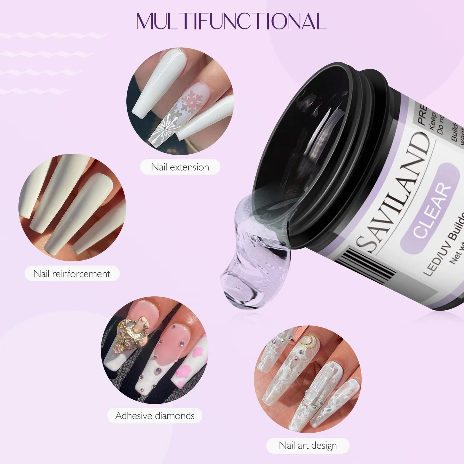 SAVILAND 2 x 100g Gel Ricostruzione Unghie Trasparente Nude 3.5 Once | Builder Gel per l'allungamento delle Unghie, 100 Formine per Unghie, Pennelli e Lime, per Saloni di Bellezza Professionali