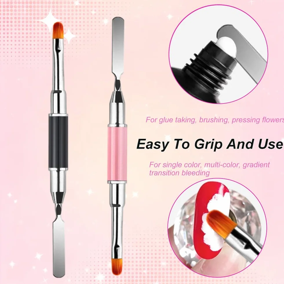 Dual-ended Nail Art Penna, 2 Pcs Pennello Gel Unghie Ricostruzione, 2 in 1 Nail Art Brush