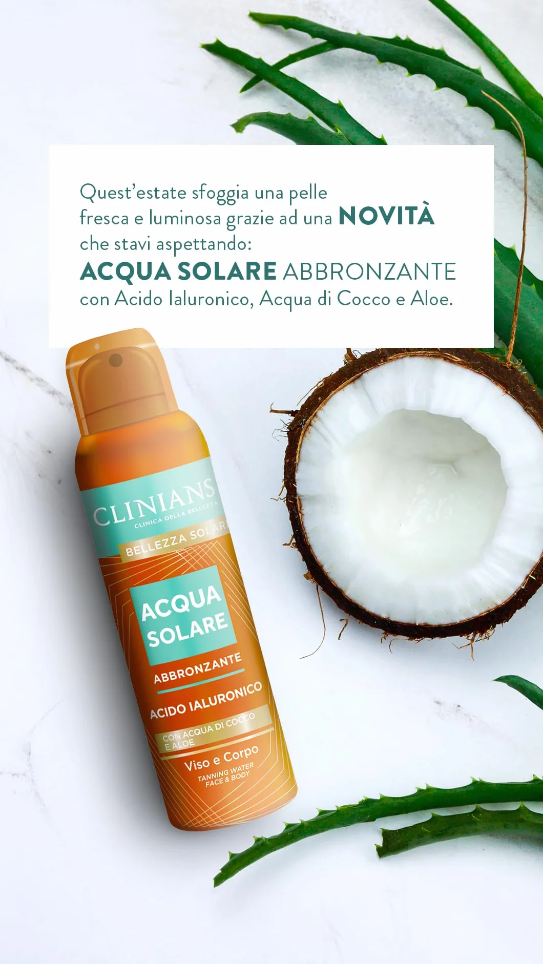 CLINIANS Acqua Solare Abbronzante Viso & Corpo con Acido Ialuronico 150mL