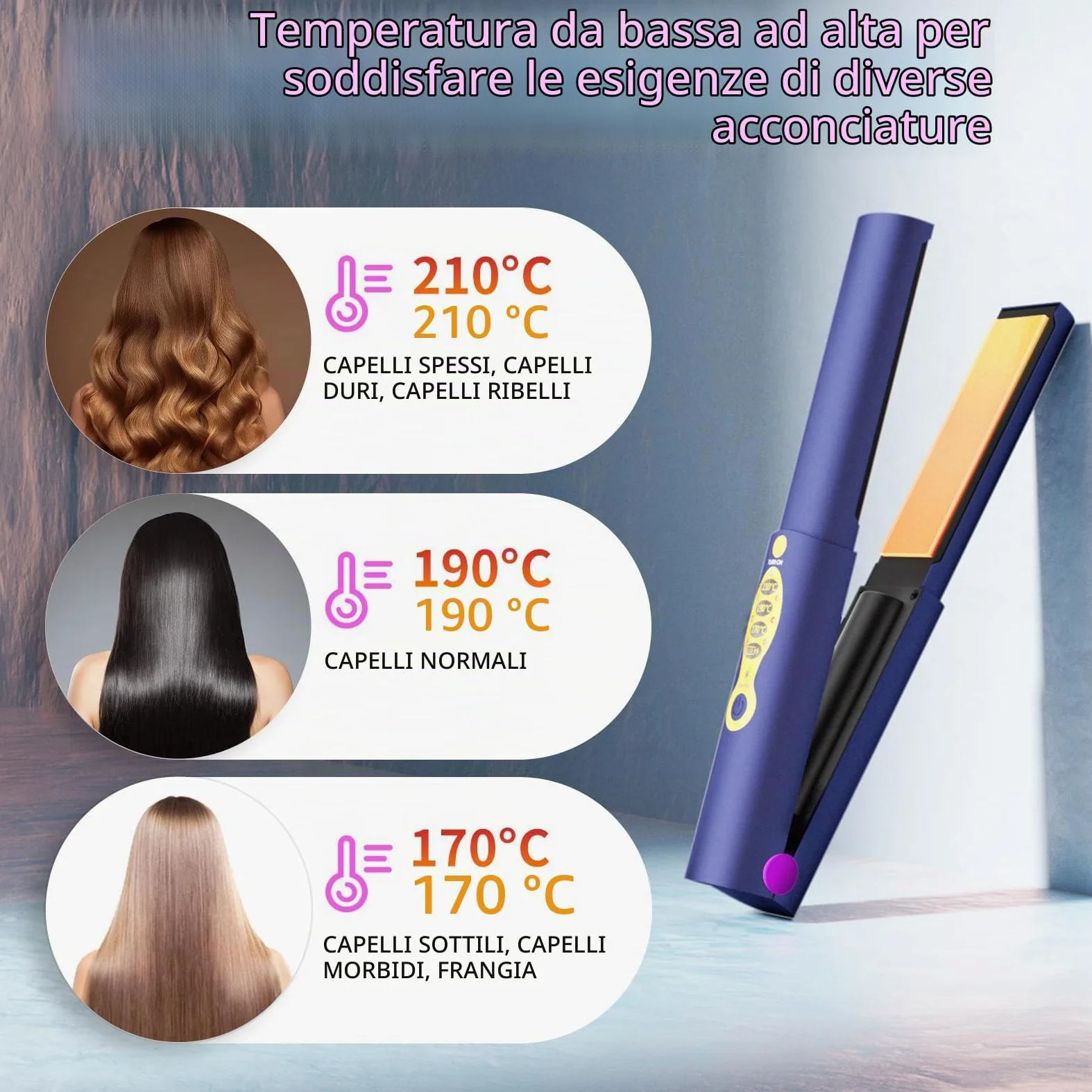 OBEST Piastra Capelli,Piastra e Arricciacapelli Portatile Senza Fili 2 in 1, Piastra da Viaggio per Capelli Ricaricabile USB,5000mAh,Riscaldamento Rapido Della Ceramica,3 Temperatura Regolabile