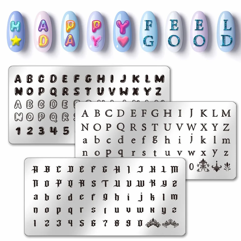 PH PandaHall 3 pz Piastre per Timbri per Unghie con Lettere e Numeri, 3 Stili Alfabeto Nail Stamper Nail Art Stencil Piastra per Immagine Unghie In Acciaio Inox per Nail Art Design Manicure Salon
