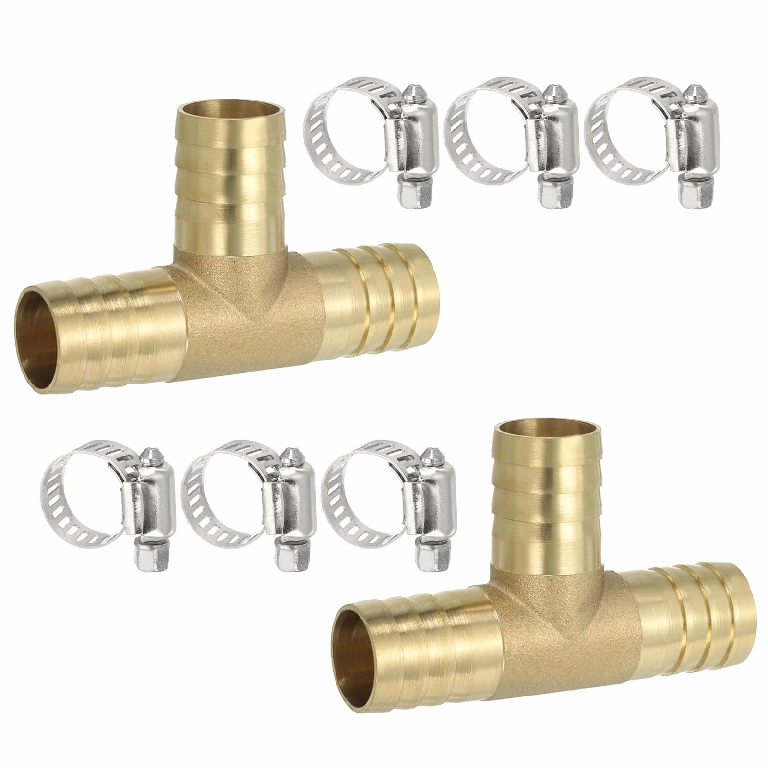 PATIKIL 5/8" Raccordi A T Di Ottone Per Tubi, 2 Pezzi Unioni A 3 Vie Intersezione Forma Di T Con Barbette E Fascette Per Aria Acqua Carburante Gas Liquido, Colore Oro