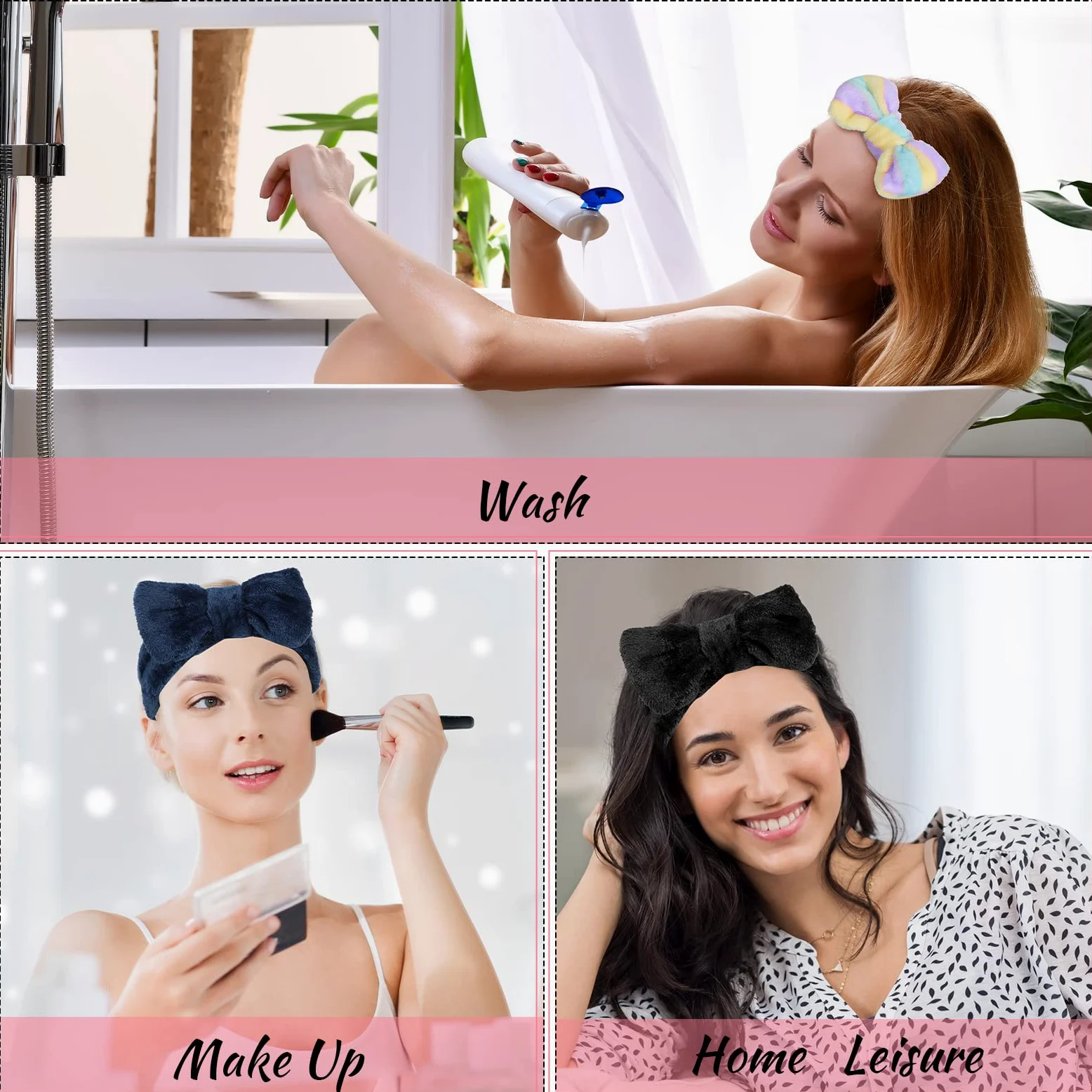 24 fasce per capelli per trucco del viso spa fascia per capelli con fiocco sfuso fascia per capelli in peluche soffice per le donne lavaggio viso spa doccia (stile elegante)