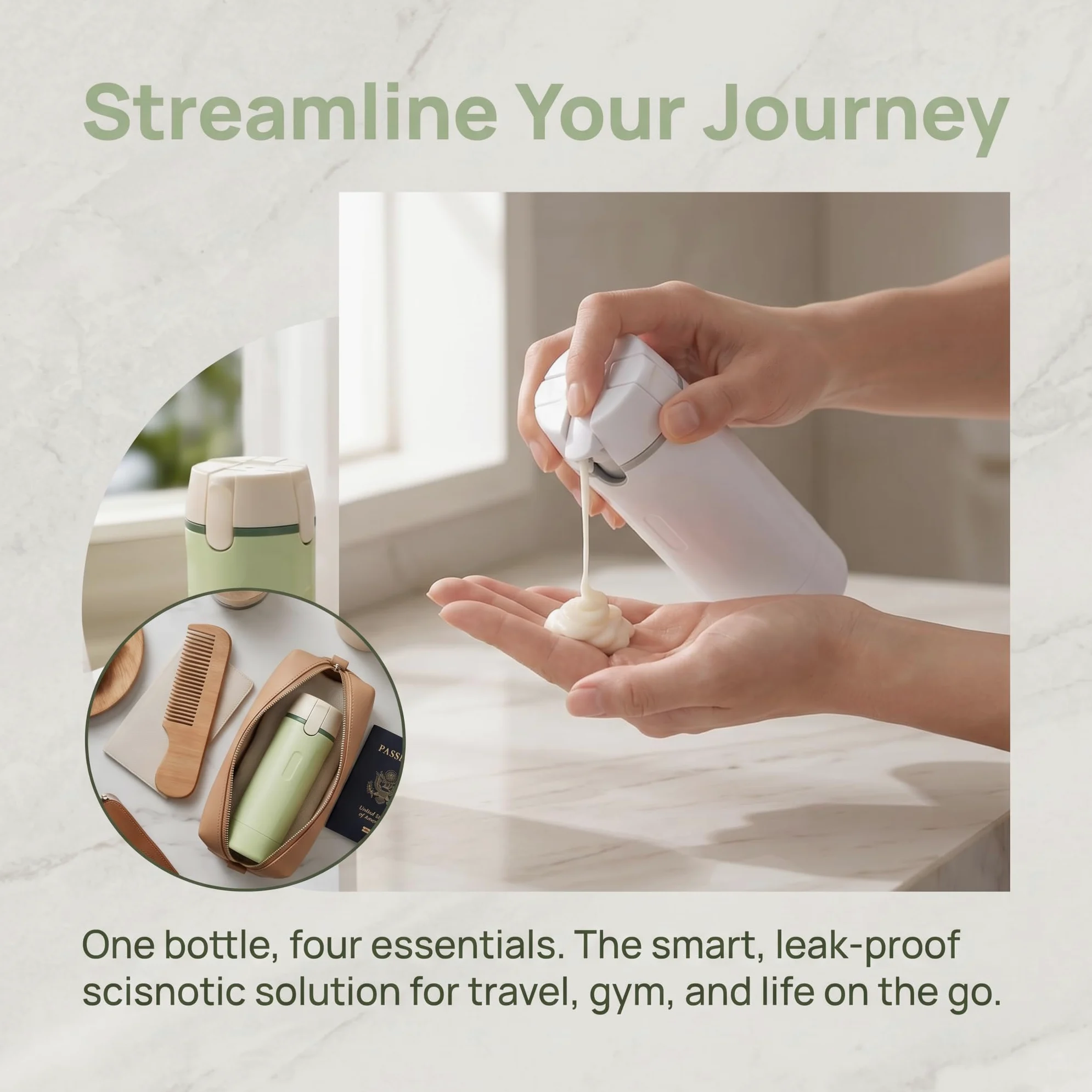 Set di bottiglie da viaggio ricaricabili 4 in 1, dispenser per WC a prova di perdite, 4 flaconi spray da 30 ml, dimensioni da viaggio, per shampoo, lozione per la cura della pelle, approvati in aereo