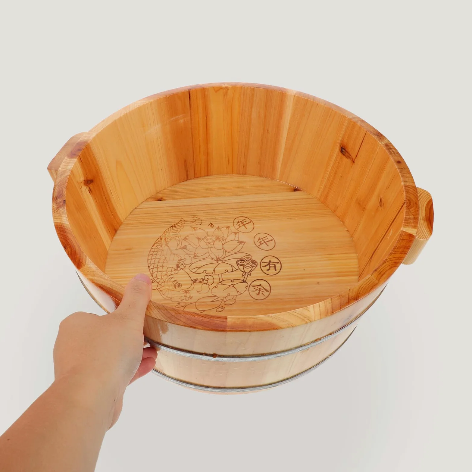 Bacinella in Legno Pediluvio, Vaschetta Piedi Marrone Portatile | Finitura Liscia Artigianale, Maniglie Integrate per Trasporto, Uso Casa e Viaggio