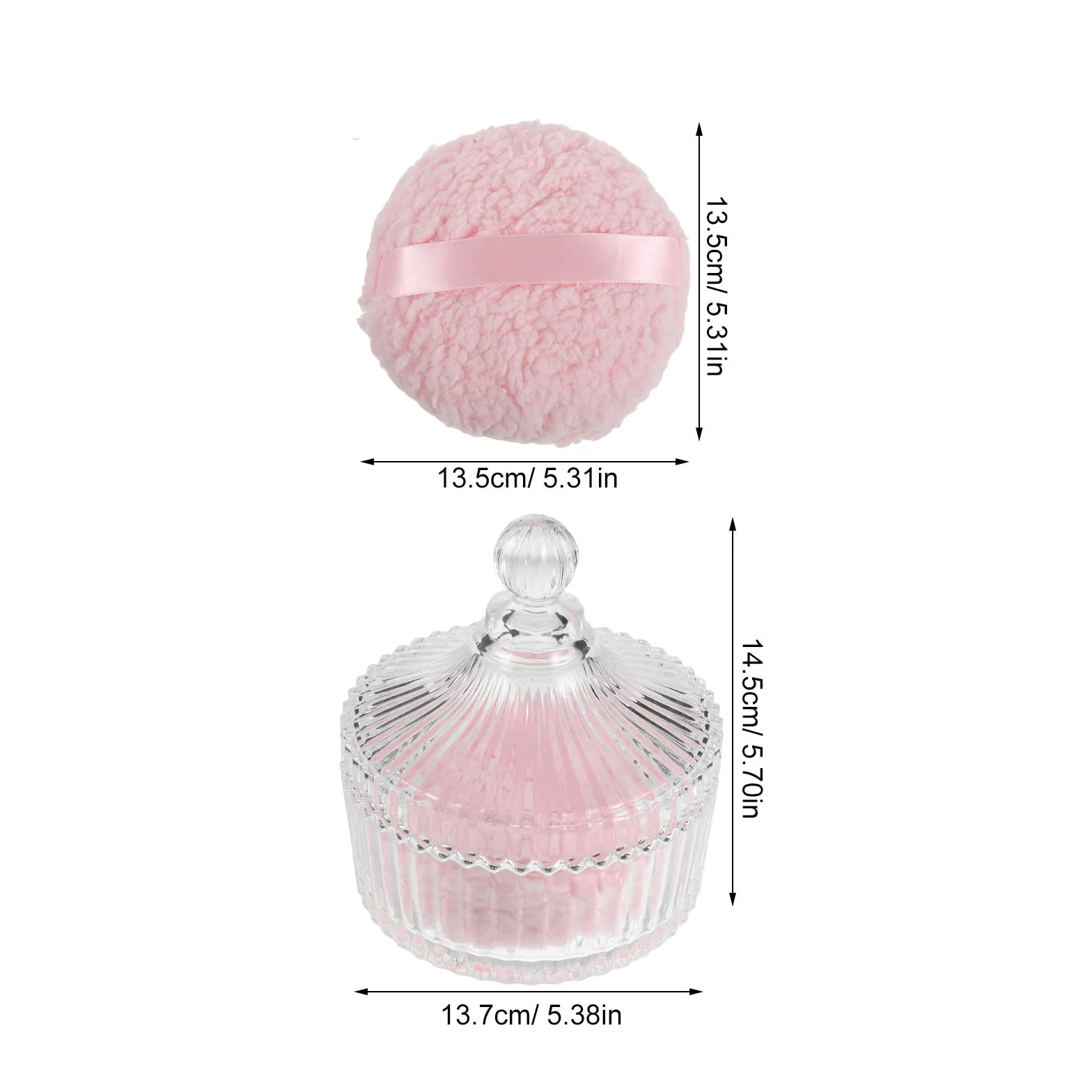 TEHAUX Piumino da Cipria Extra Grande in Peluche Rosa Barattolo di Polvere in Vetro Rotondo, Assorbe e Trattiene la Polvere, Lavabile, per Viso e Corpo