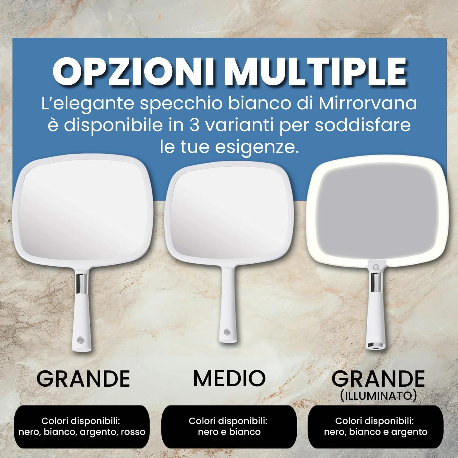 Mirrorvana Specchio a mano con manico ergonomico 20,3 x 27,9 cm bianco