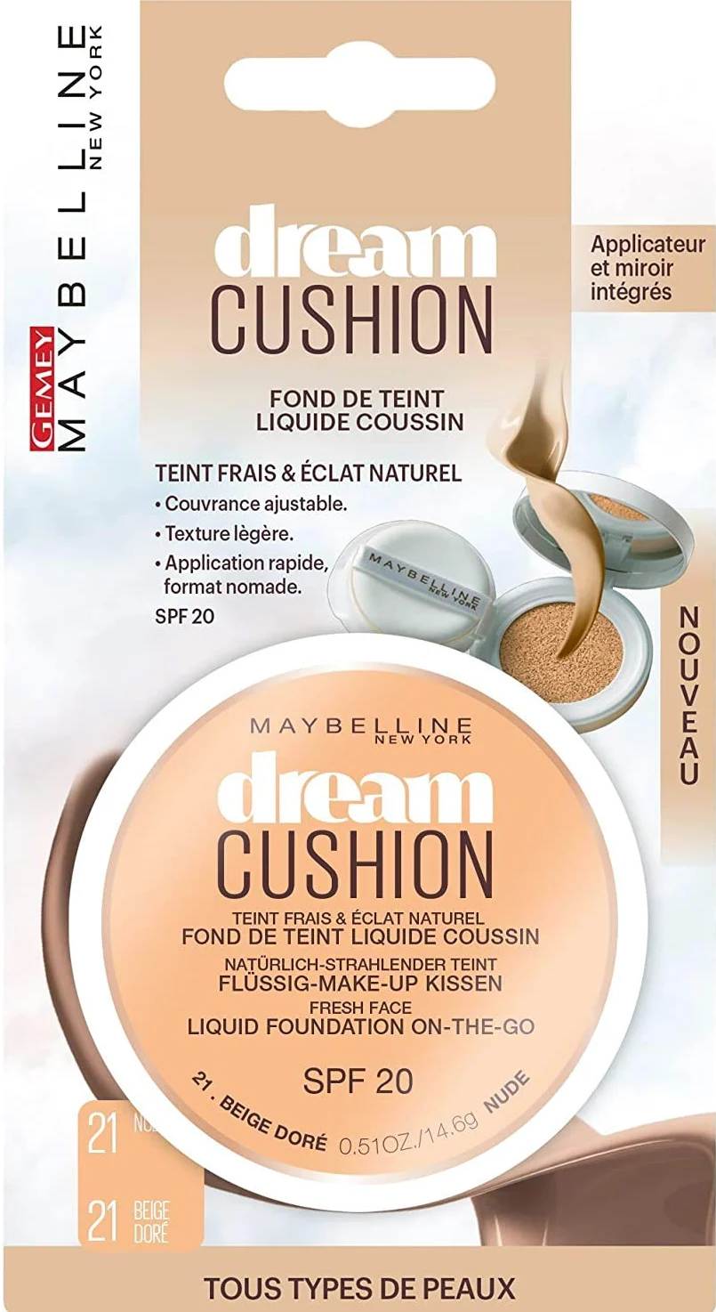 Maybelline New York Fondotinta dream cushion 21 beige dore, Set di 3