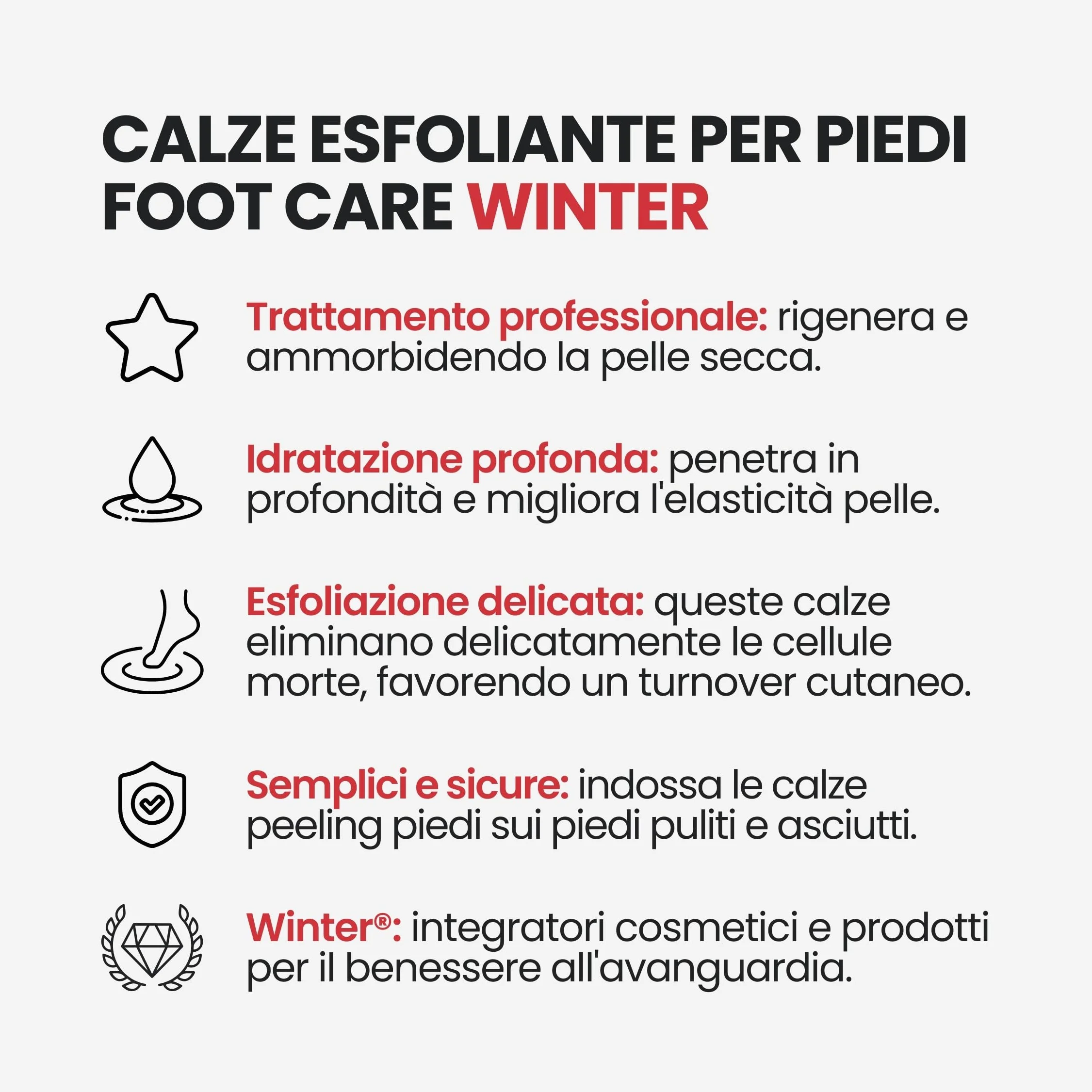 Calze Monouso Esfolianti Hyaluronic Foot Care Winter 1 Paio | Maschera Piedi Esfoliante con Urea e Acido Glicolico per Talloni Screpolati e Pelle Morbida | Scrub Piedi con 7 Tipi di Acido Ialuronico