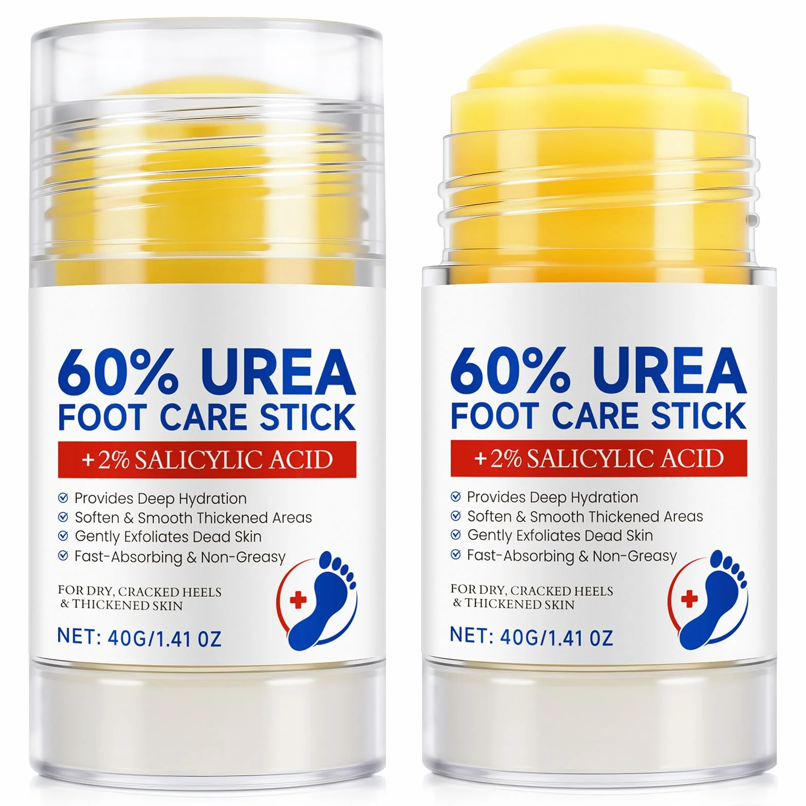 Stick per la cura dei piedi con urea al 60% - Trattamento per talloni screpolati e calli, balsamo esfoliante con acido salicilico al 2%, crema idratante a rapido assorbimento per piedi secchi