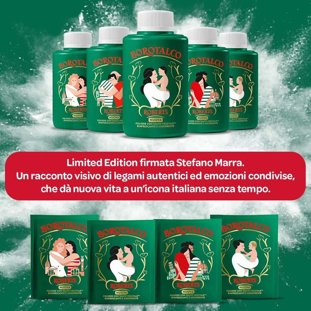 Borotalco, Polvere con Talco Vegetale, Azione Rinfrescante e Assorbente, per Pelli Sensibili, Formula 100% Vegetale, Profumo di Borotalco, Dermatologicamente Testato, Barattolo 70 g