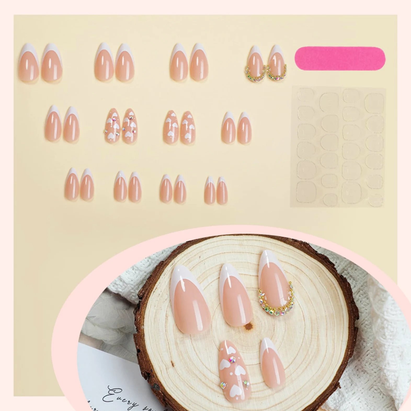 24 unghie artificiali corte a mandorla lucida a forma di cuore, con punta francese, accessori per manicure per ogni occasione