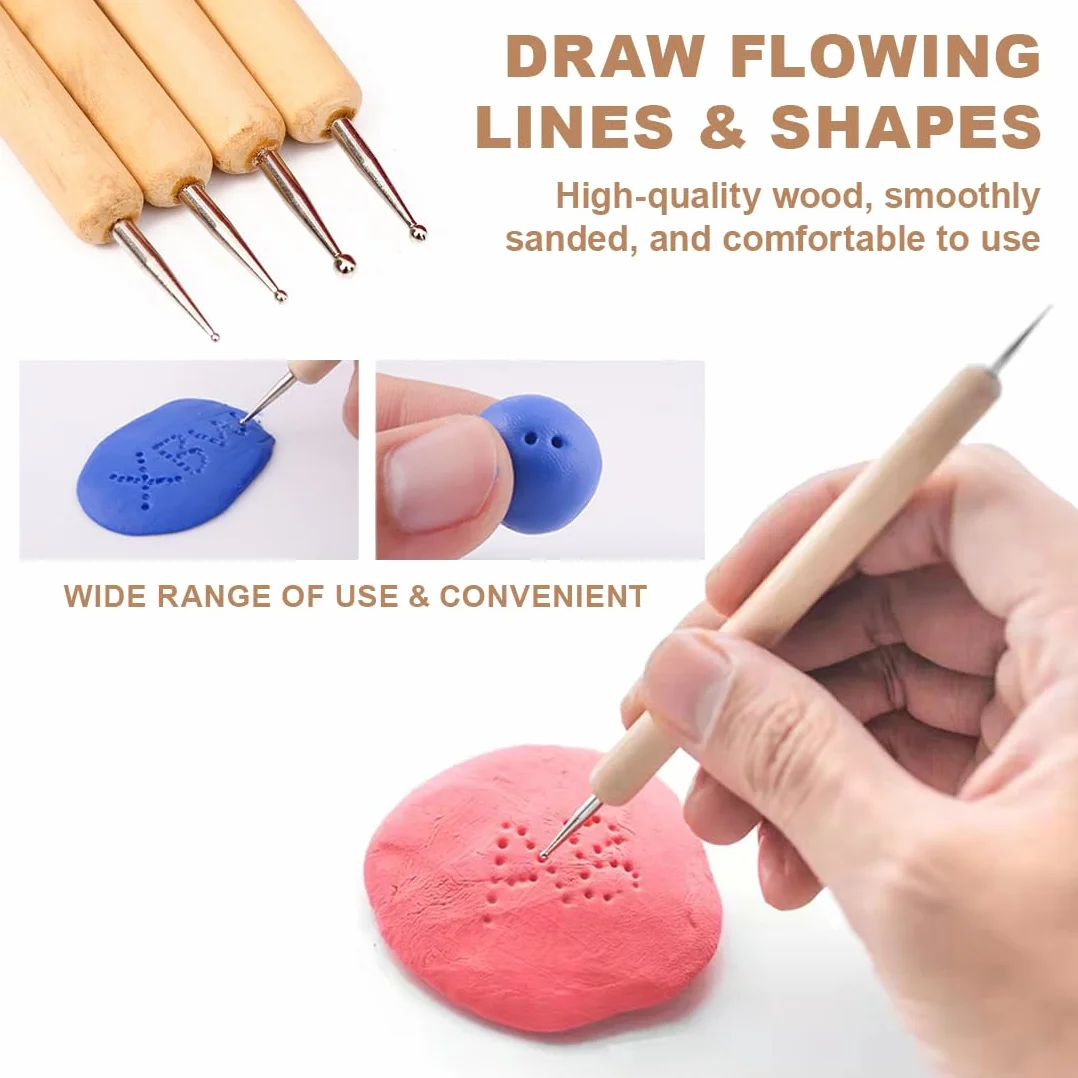 WeddHuis 5 Pezzi Penne per Embossing Dotting Tool Strumenti per Ceramica Clay Tools Stylus per Incisione e Scultura per Carta da Trasferimento Mandala Pittura su Pietra Artigianato in Argilla