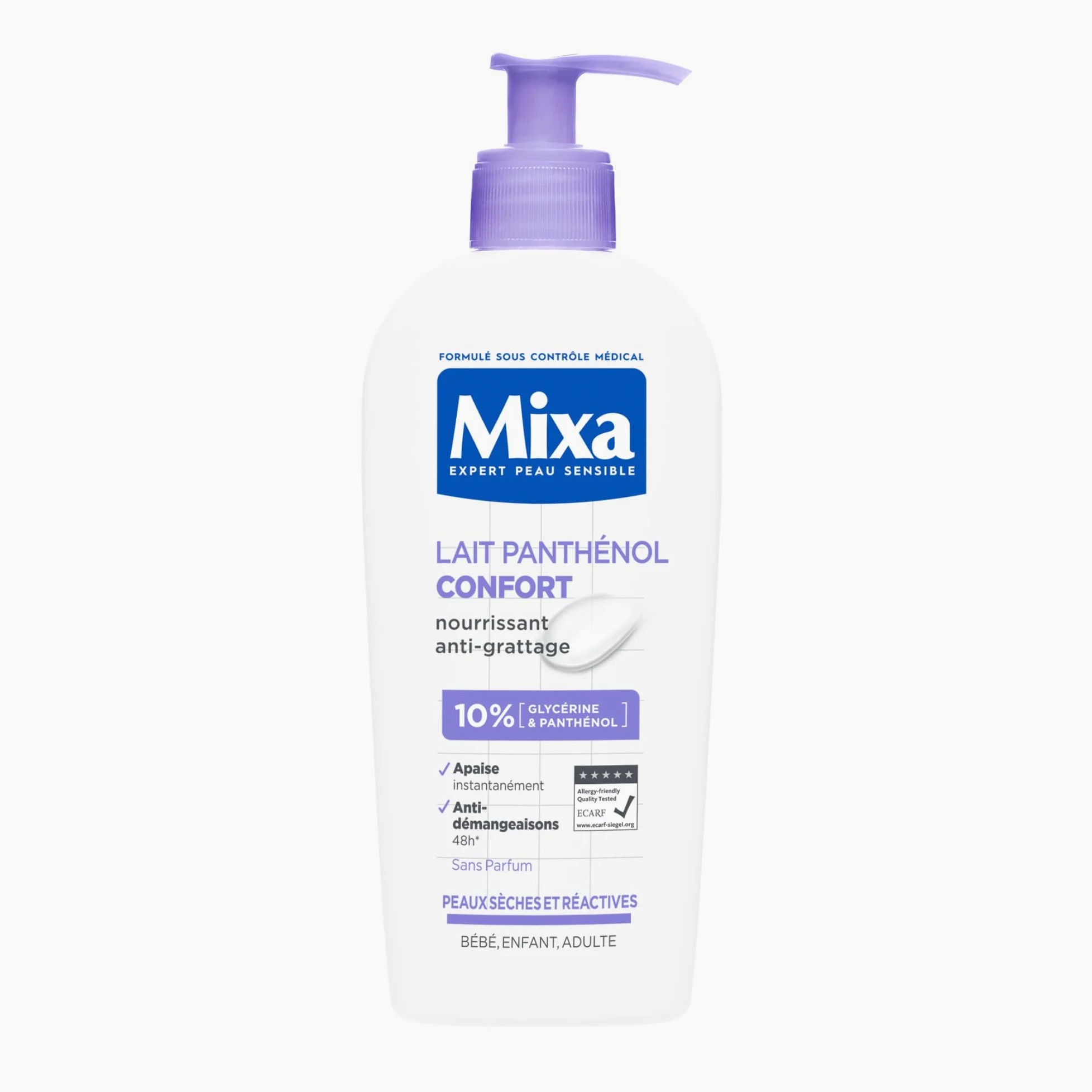 Mixa Expert Skin Sensible – Latte Pantenolo Comfort – Antiprurito – Pelle secca e reattiva – Bambino, Adulto, Ipoallergenico – Senza Profumo, 250 ml – Set di 6