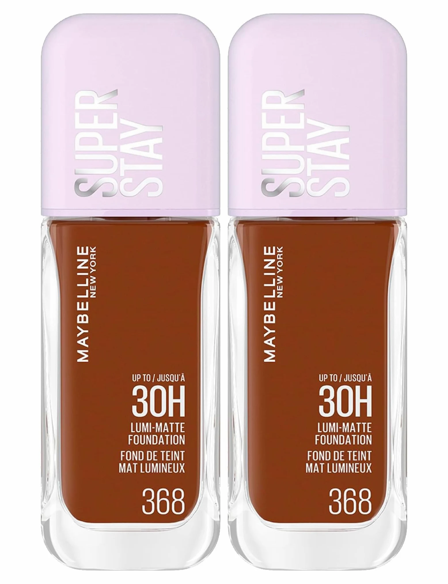 Maybelline New York Fondotinta Coprente Liquido Lunga Tenuta Superstay Lumi Matte 30H Colore 368 Coprenza Modulabile Waterproof No Transfer Copertura Medio-Alta con Amminoacidi - 2 Flaconi da 35ml