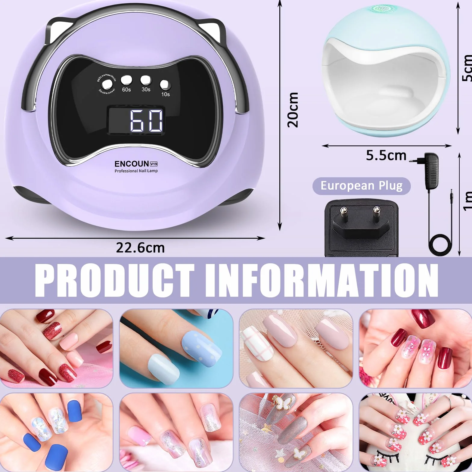 ENCOUN 180W Mini Lampada Unghie UV LED, con 4 Timer 10/30/60 / 99S, con Manico, Sensore Di Avvio Automatico