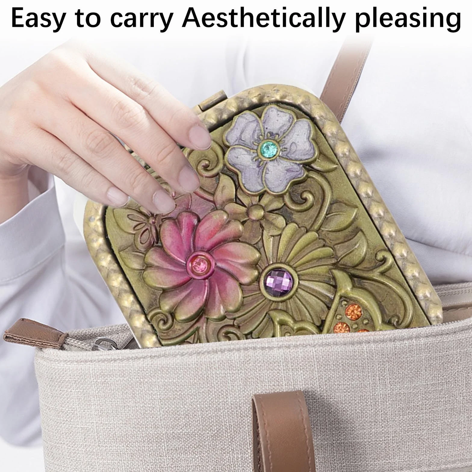 Specchio Pieghevole Vintage Oro Portatile Trucco Compatto Rettangolare da Viaggio
