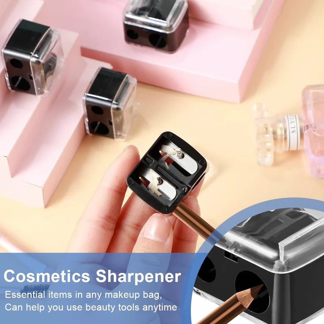 Temperamatite Bellezza 2 Pezzi, Temperino Matita Occhi Doppio Cosmetiche Trucco Nero+Beige