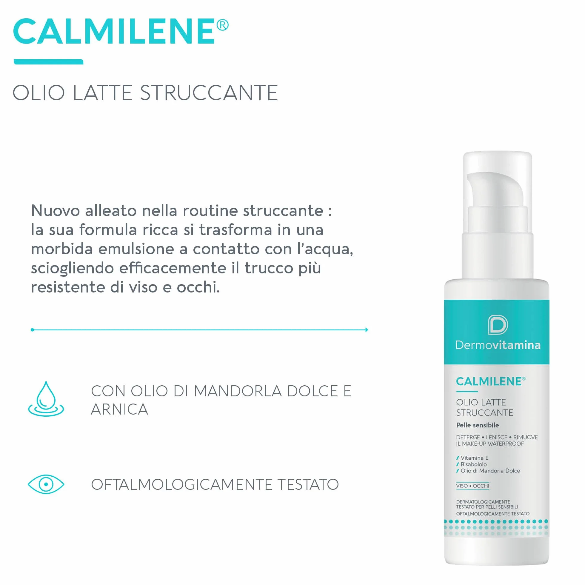 Dermovitamina Calmilene Olio Latte Struccante 100ml - Struccante Viso e Occhi Waterproof per Pelli Sensibili