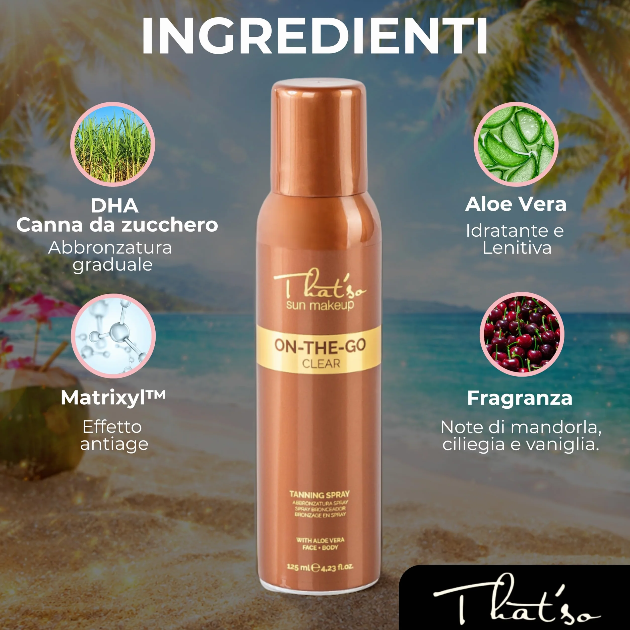 That’so Spray Autoabbronzante Viso e Corpo 125 ml On The Go Clear Abbronzatura Istantanea Naturale Effetto Bronze